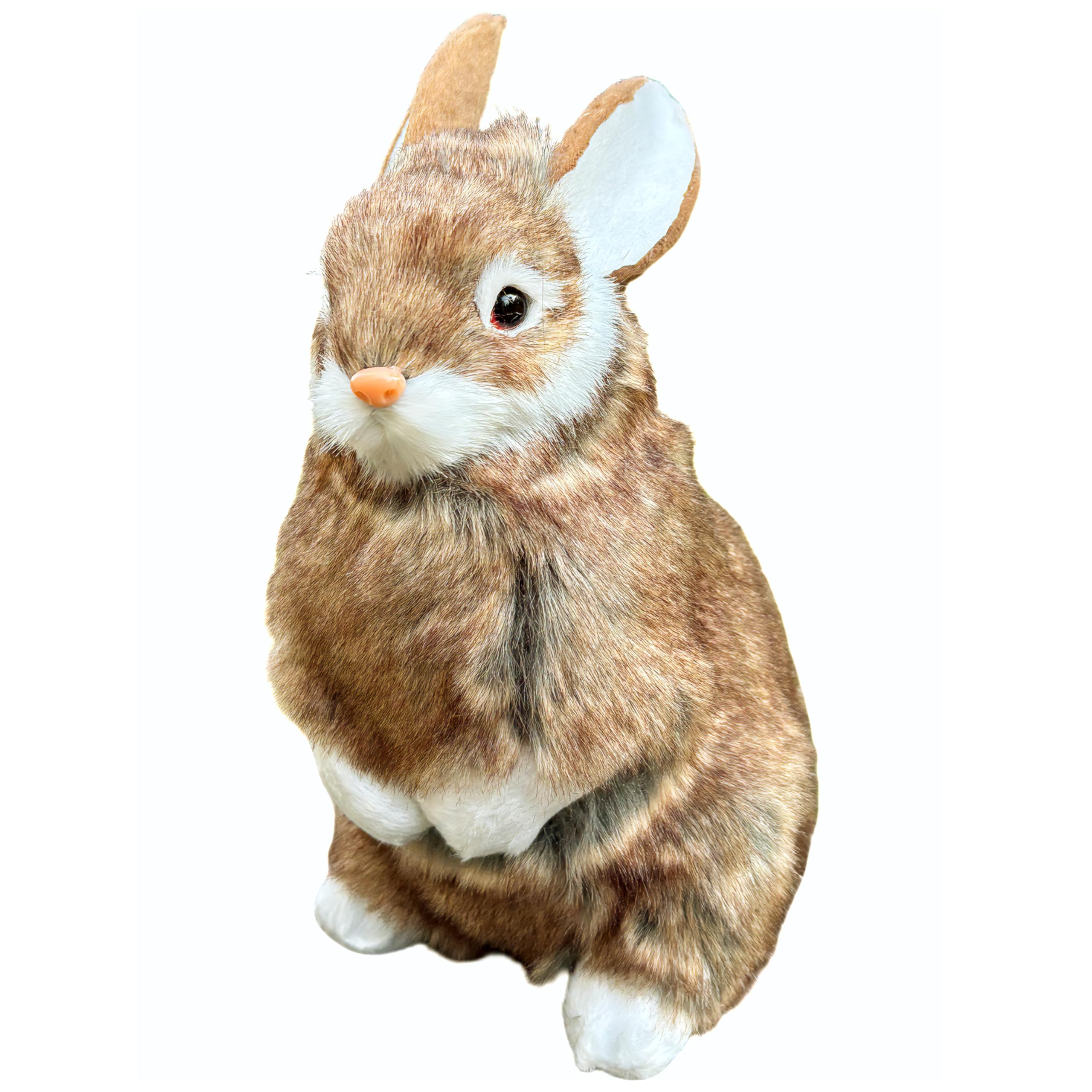 Basuo-9Q 9.25 Inch Plush Rabbit Faux Fur Lifelike Hare Easter Bunny Simulation Toy Home Decoration Gift (Brown)