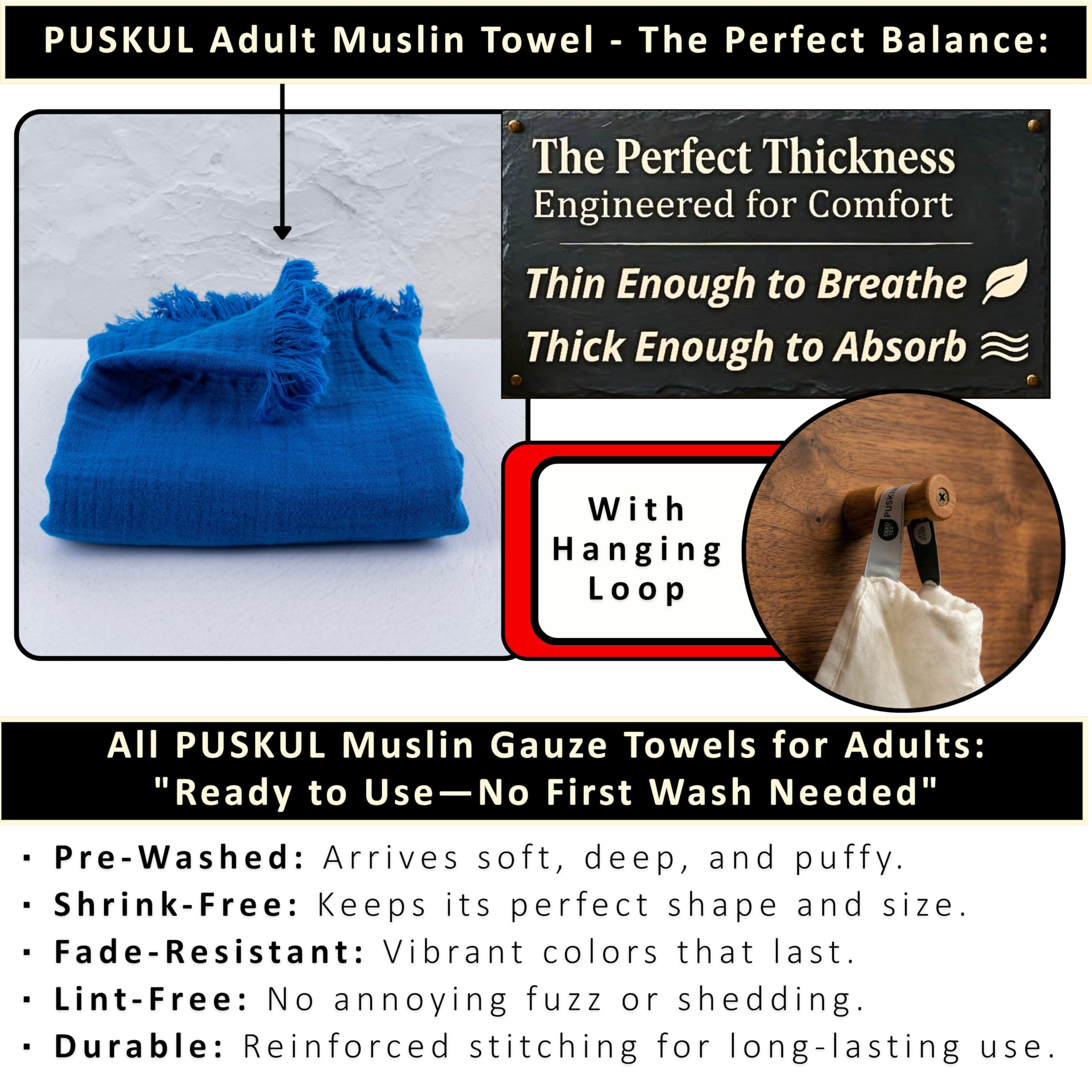 Badetücher 2er Set Luxus Musselin Handtücher für Erwachsene - Luxus 100% türkische natürliche Baumwolle Musselin Stoff Hamamtücher - Extra weich, saugfähig, schnell trocknend, leicht (Blau)