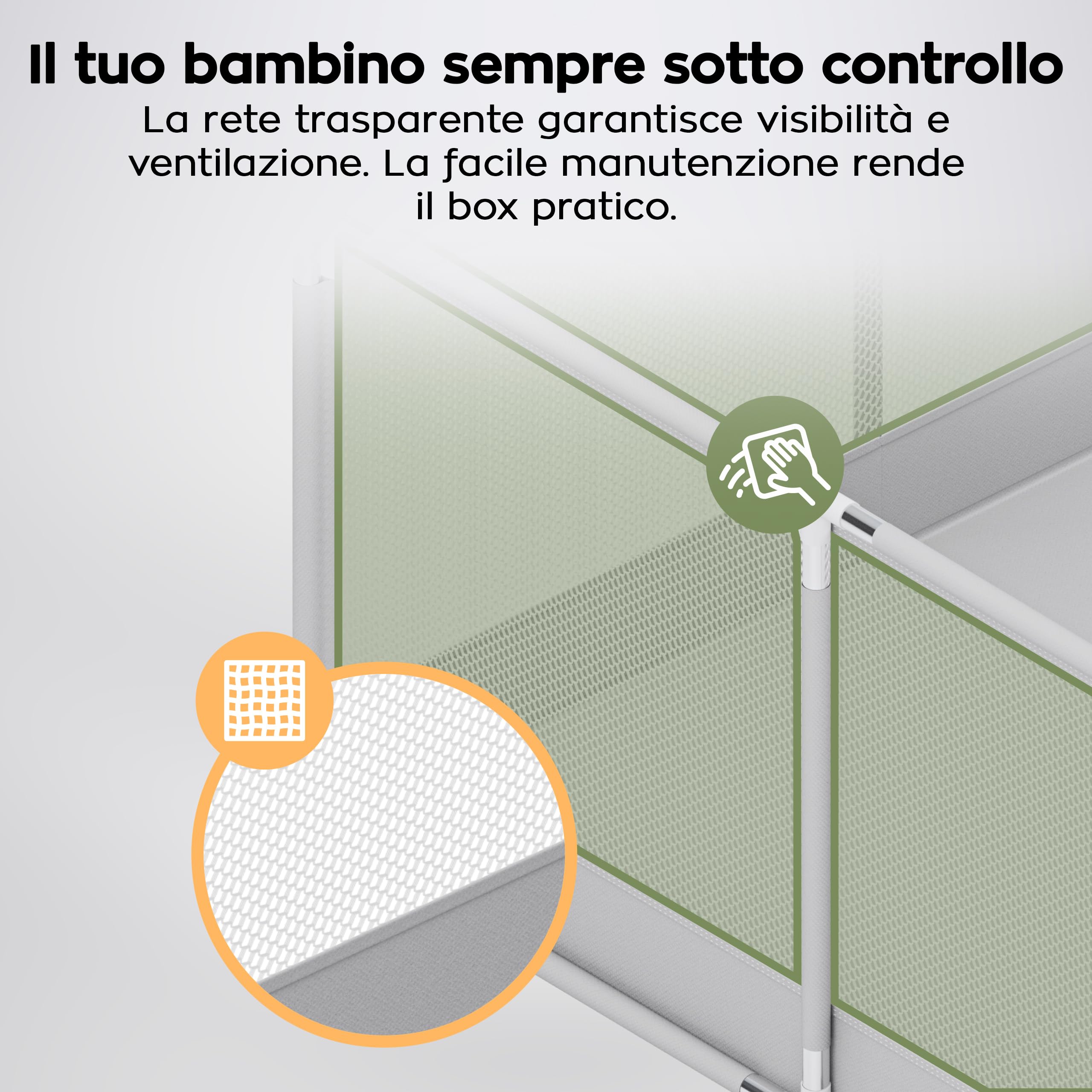 Tulano Cozy 20 Box per Bambini 130x130 cm - 6-36 mesi – Recinto Neonato con Fondo – Struttura in Metallo – Rete Traspirante – Porta con Cerniera – Borsa Inclusa – Casa e Giardino - Grigio