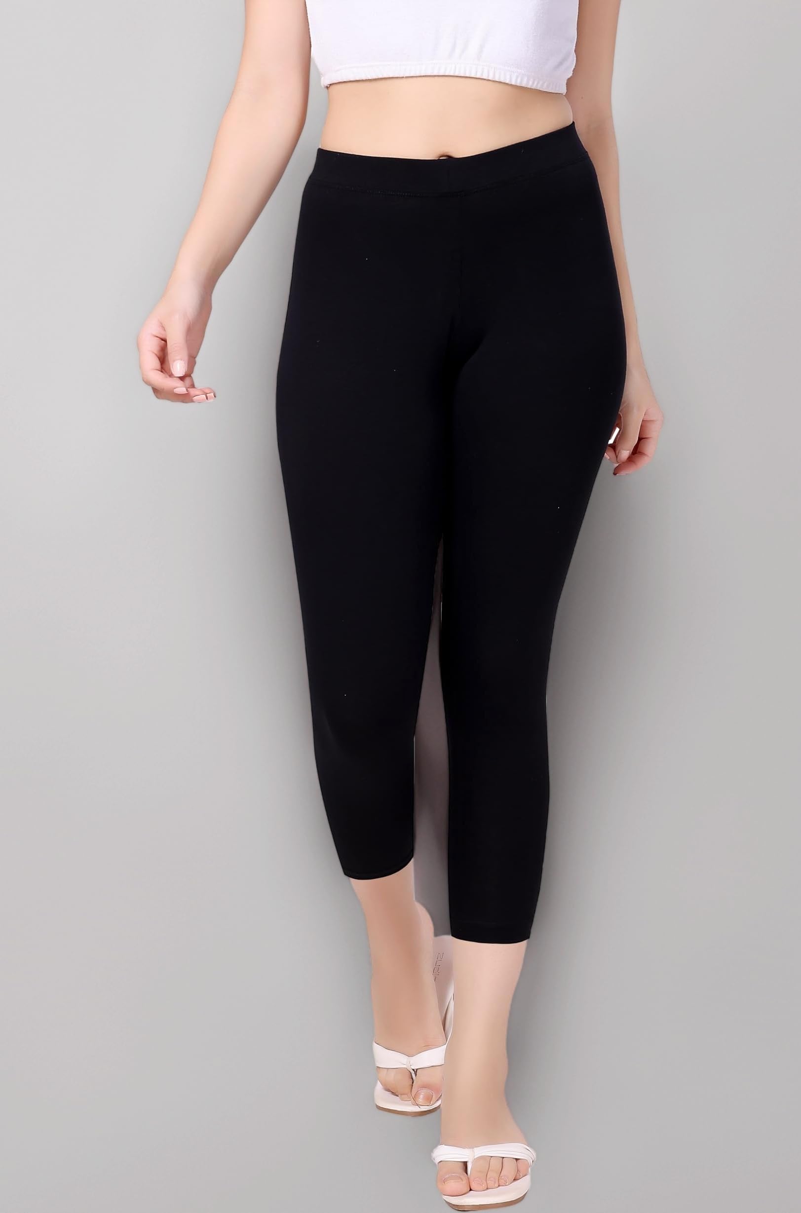 TRASA Tailored Cut & Classic Fit Stretchable Cotton Fabric Mid-Rise Skinny Fit High Ankle Length/Cropped Length Leggings for Women, Available Size - M, L, XL, 2XL, 3XL, 4XL, 5XL