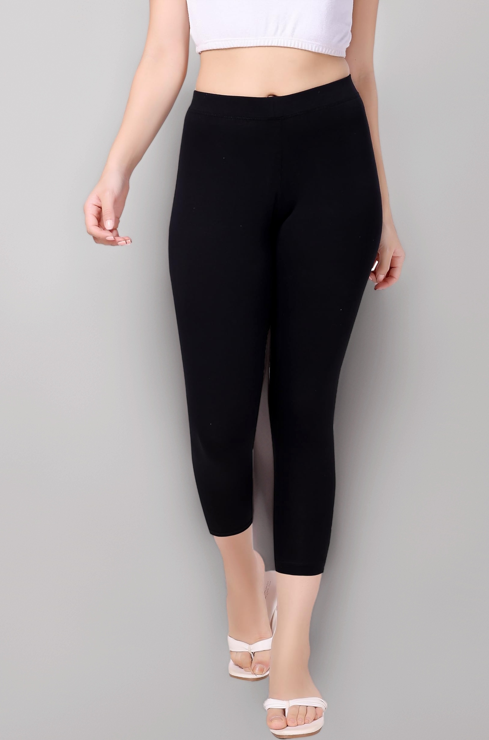 TRASA Tailored Cut & Classic Fit Stretchable Cotton Fabric Mid-Rise Skinny Fit High Ankle Length/Cropped Length Leggings for Women, Available Size - M, L, XL, 2XL, 3XL, 4XL, 5XL