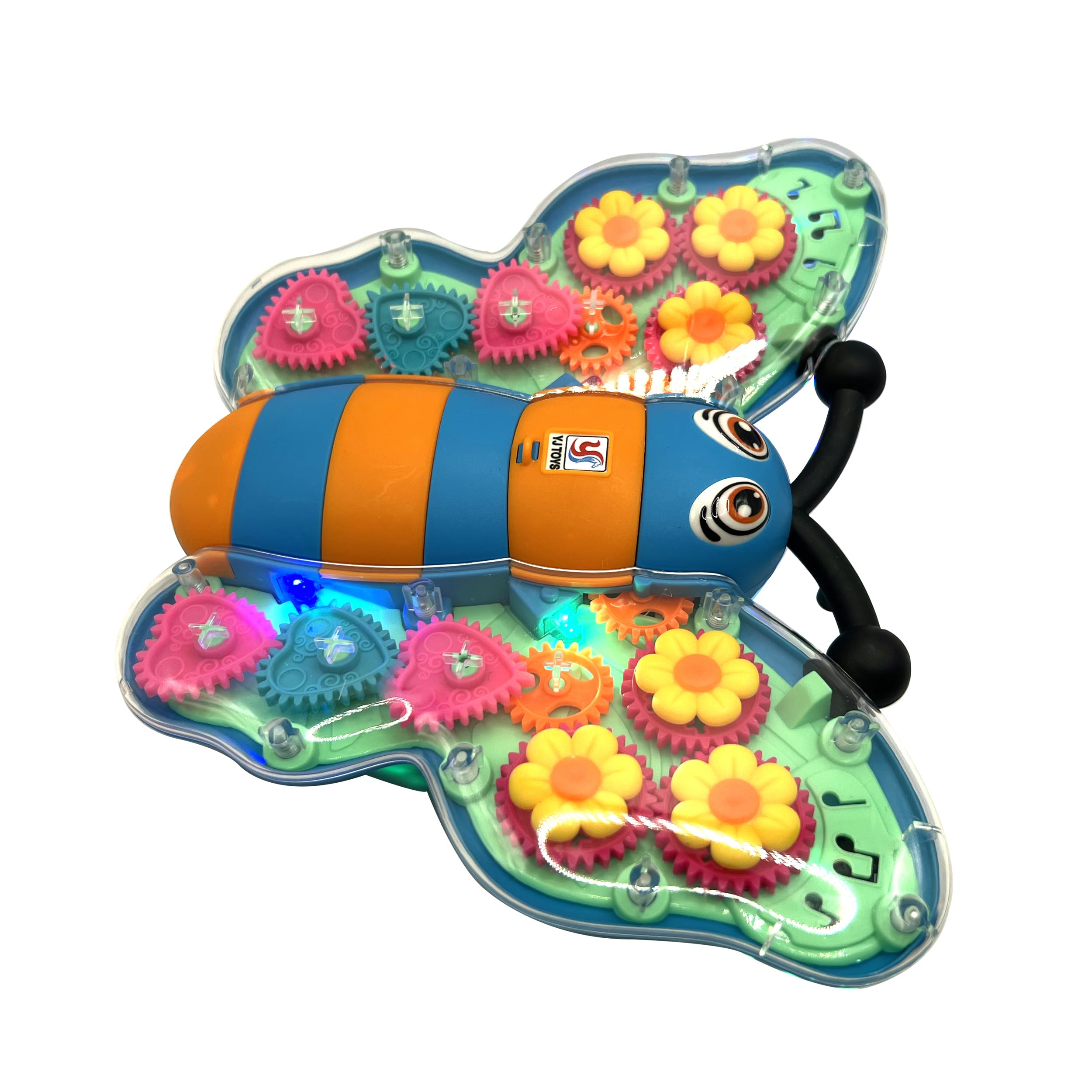 Sapphirem Gear Butterfly Figure Toy Light up Multiple Color Moving Music Fun Educational Toy for Kids
