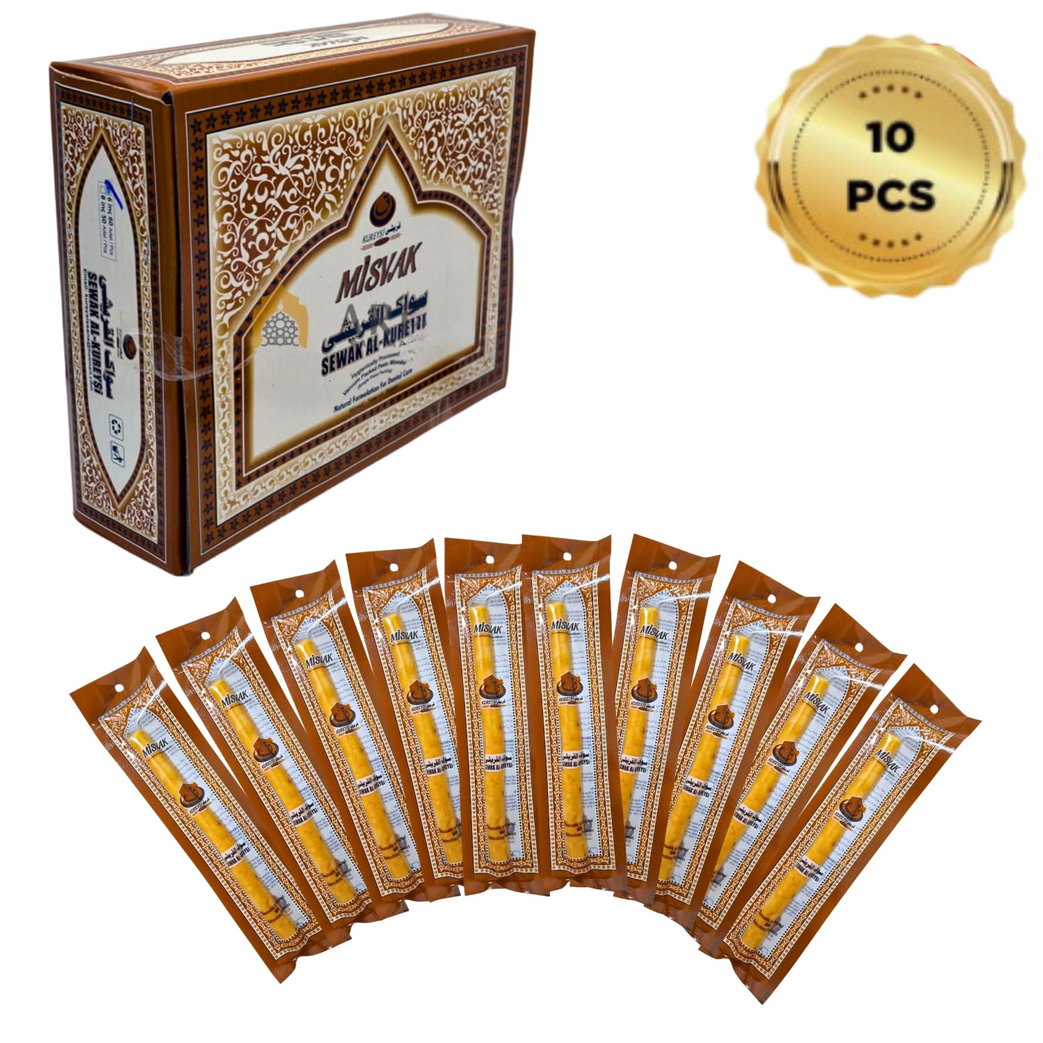 IDOBY Miswak Toothbrush, Pack of 10 Toothbrush, Traditional Toothbrush, 100% Natural Siwak Piece, Miswak Root