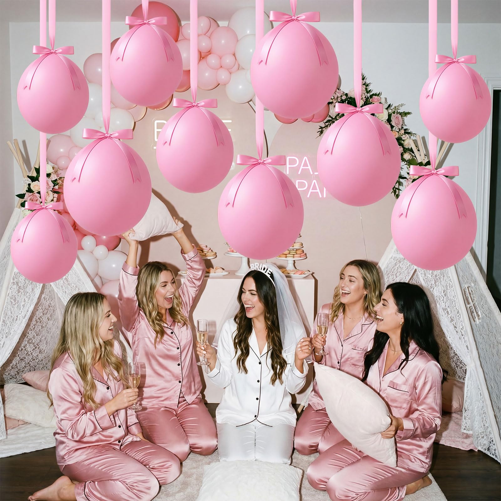 Shappy Set di 24 palloncini da appendere al soffitto 45,7 cm, grandi palloncini in lattice, rotondi, grandi, per feste, con fiocchi, nastro di raso, per laurea, compleanno, matrimonio, vacanze, feste