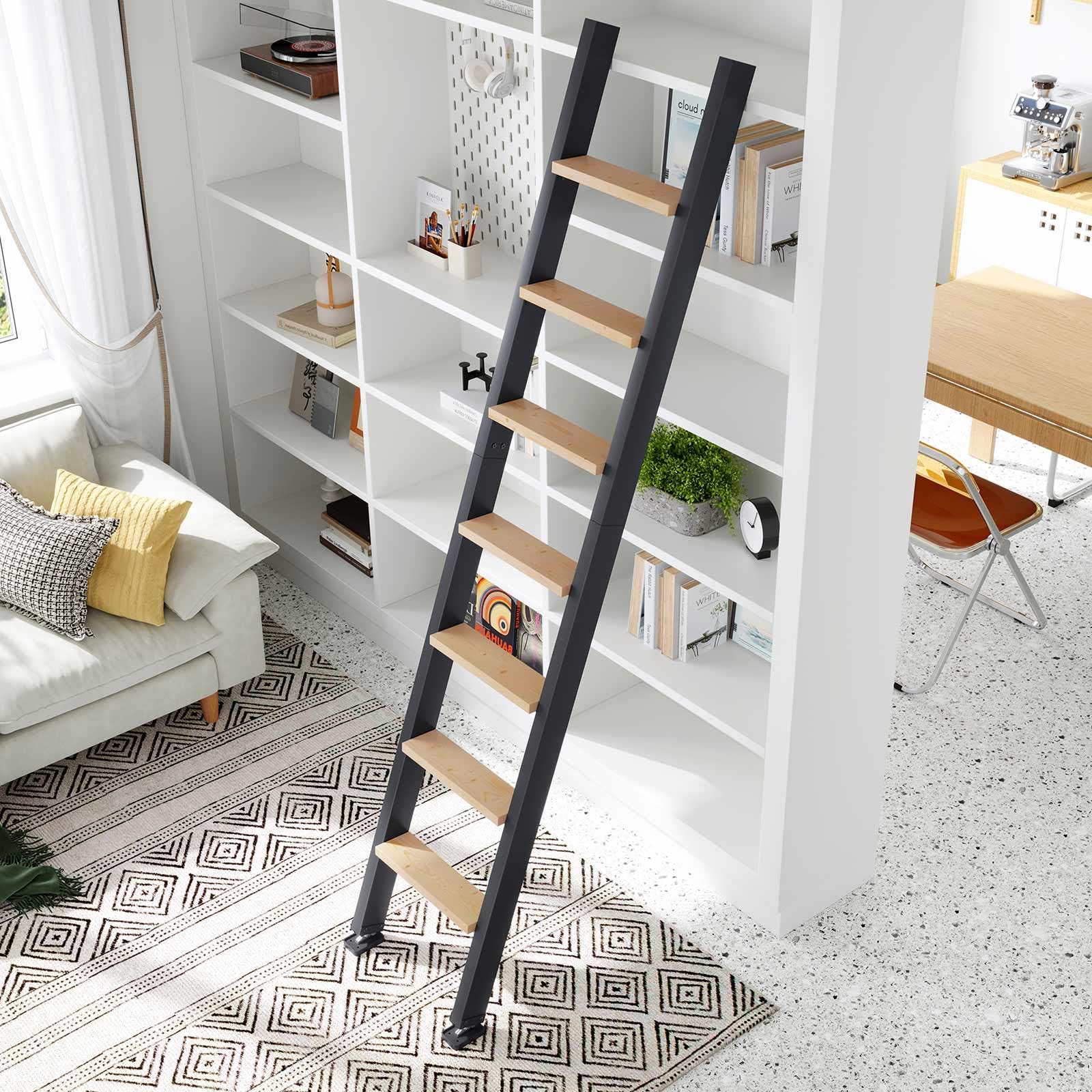 Fredbeck 8ft,96inch Library Ladder Carbon Steel Frame Wooden Step,for Loft