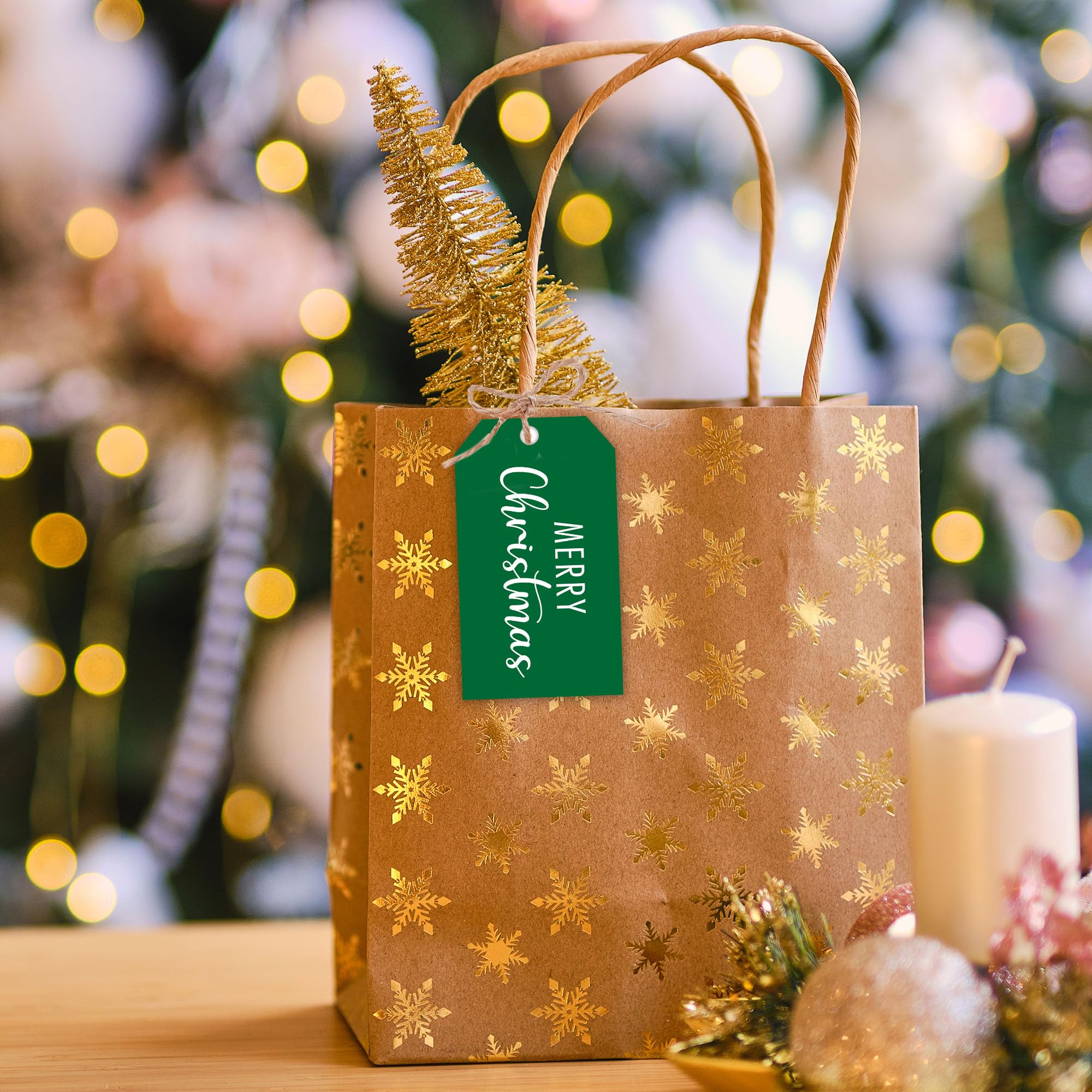C07 Weihnachts-Geschenk-Etiketten mit Schnur, 5,1 x 8,9 cm, grün, minimalistische Weihnachts-Geschenkanhänger, 50 Stück