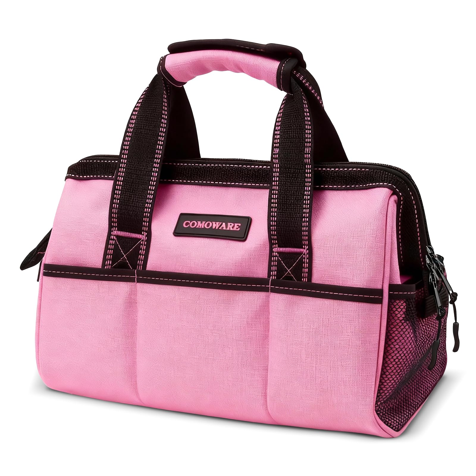COMOWARE 13-Inch Tool Bag Pink Soft Storage Bags with Inside Pockets Wide Mouth Pink Tool Tote Bag