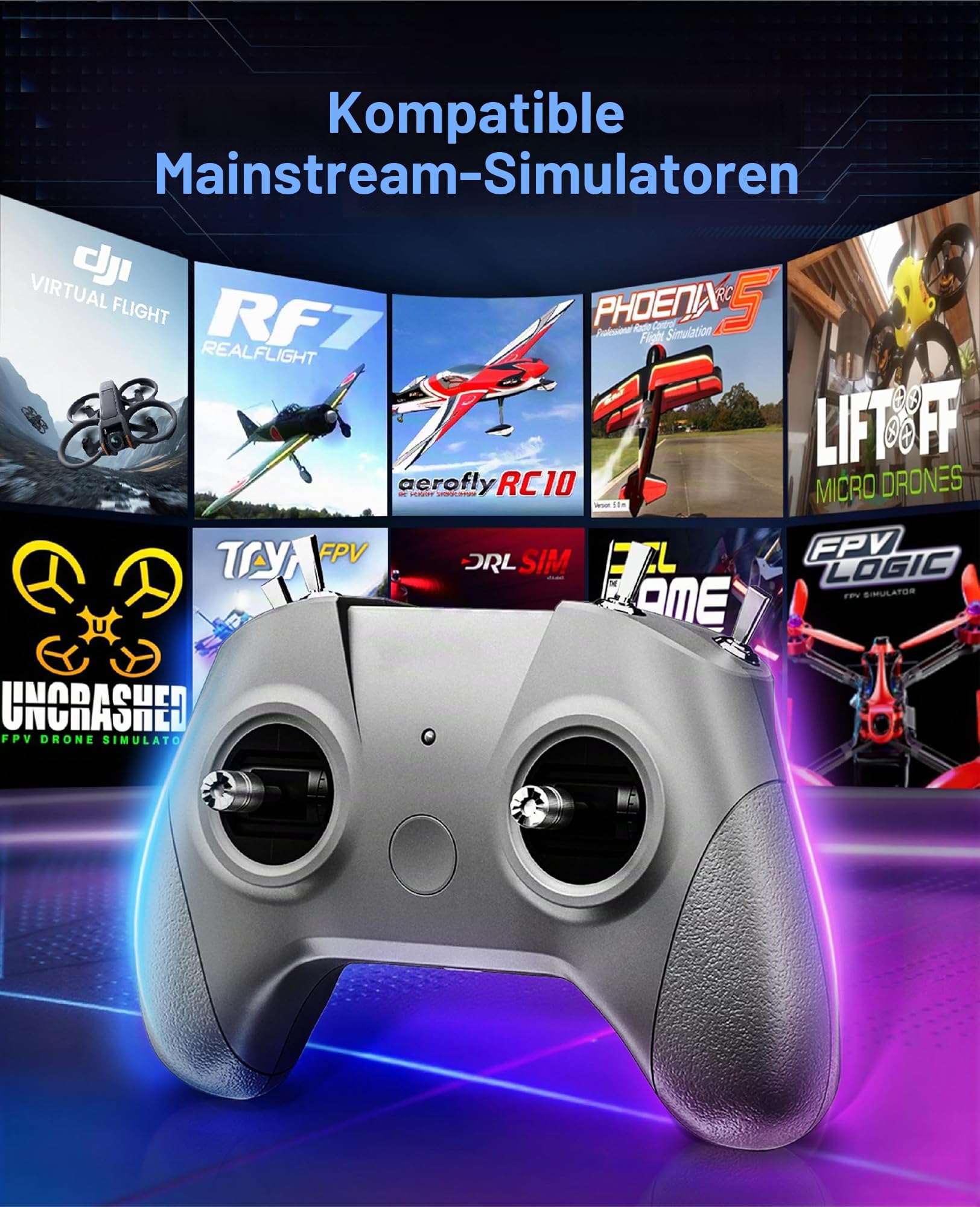 C8 ELRS V3 Fernsteuerung mit Nano Empfänger CR8 für FPV-Drohnen/Tiny Whoop/Fixed Wing, FPV-Drohnen-Simulator-Controller für Anfänger, Modus 2 (C8 ELRS Controller & Empfänger)