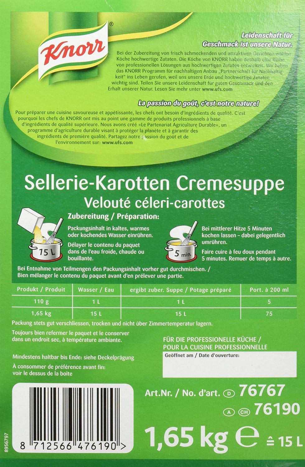Knorr Sellerie-Karotten Cremesuppe Trockenmischung (mit Petersilie verfeinert) 1er Pack (1 x 1,65 kg)