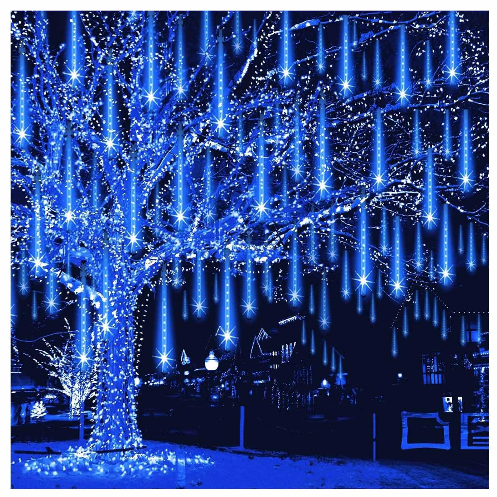 Luces Solares De Lluvia De Meteoritos para Exteriores, Luces Solares Navideñas Impermeables, Luces Navideñas Colgantes De 10 Tubos LED De 30 Cm(Blue,Solar 80cm)
