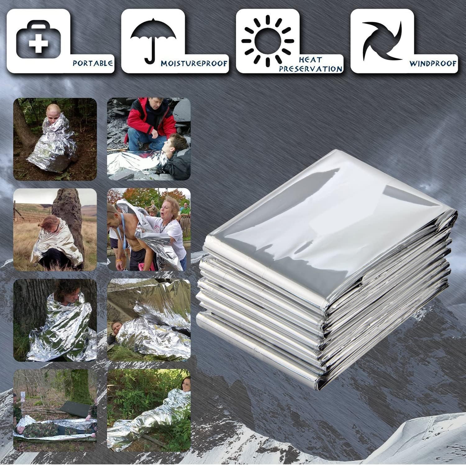 BISONBERG Emergency Blankets Waterproof & Windproof Foil Blanket for Outdoor, Survival, Camping, Hiking - 130cmx 210cm 4