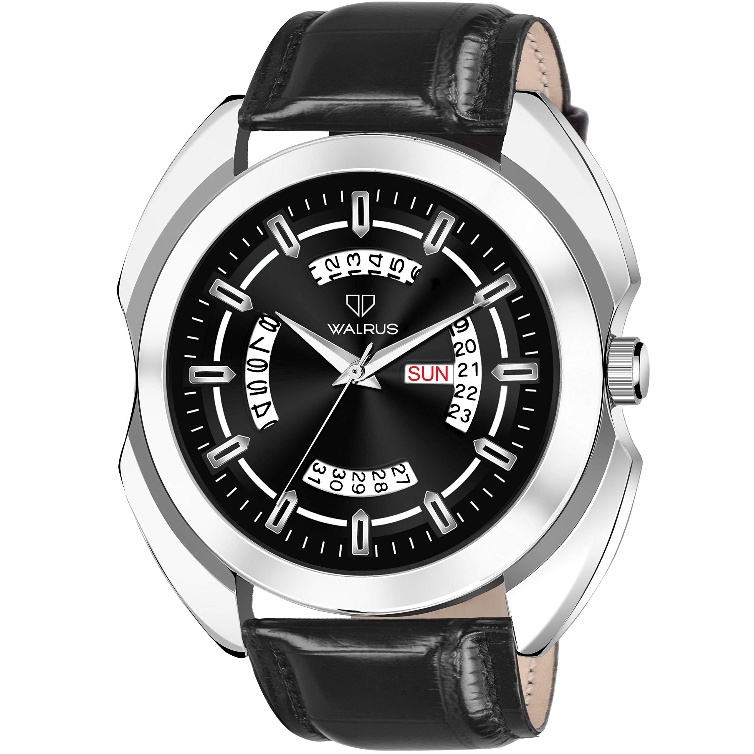 Walrus Black Dial Analog Day Date Function Vegan Leather Strap Wrist Watch for Men - Professional & Casual Use- Old Money Style Mens Wrist Watch for Gift (B08X3HNMD2) Amazon Price History, Amazon Price Tracker