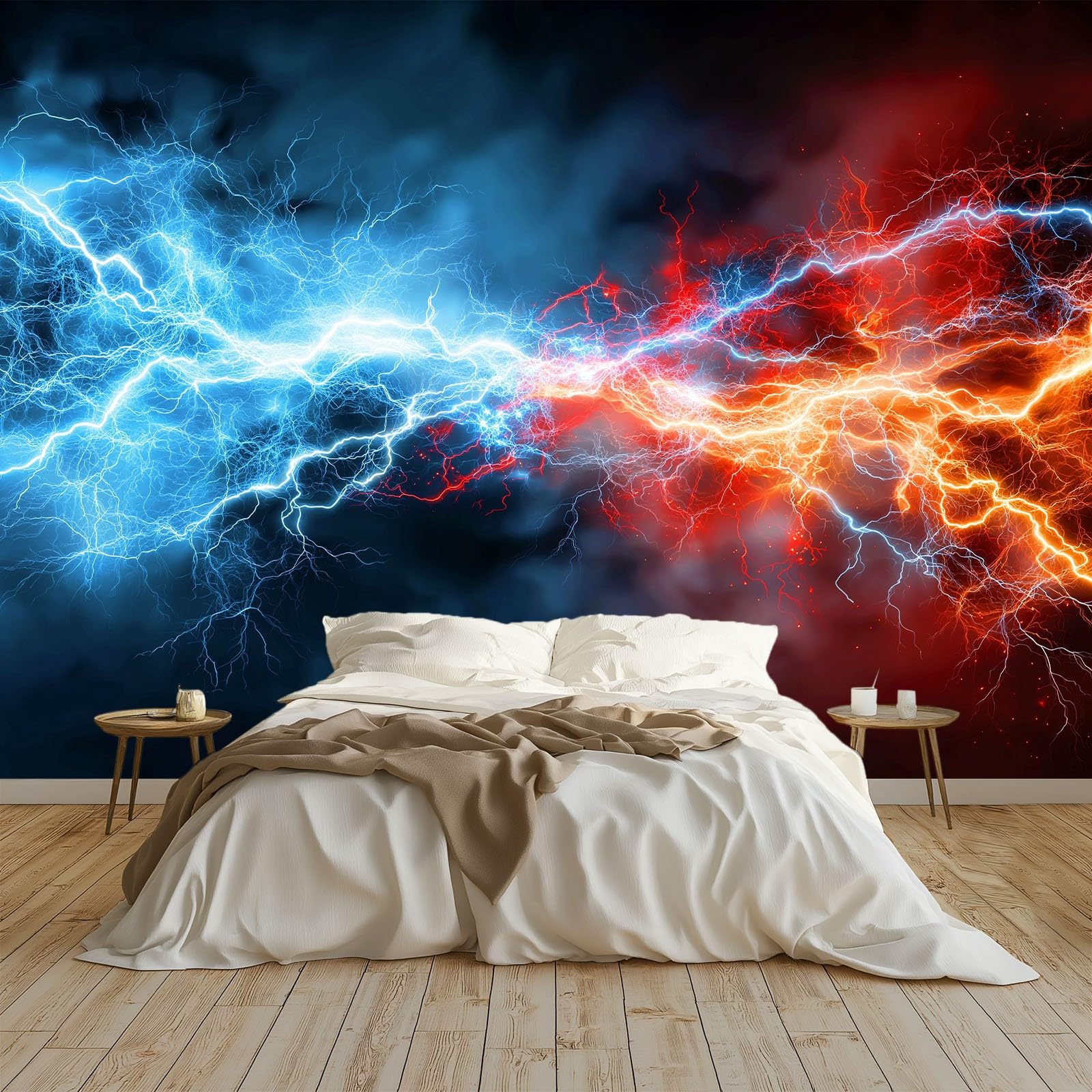 Panoramiczna tapeta cyfrowa dynamiczny błyskawica 3D elektryczny blask 200 x 140 cm, włóknina XXL nowoczesna dekoracja ścienna salon sypialnia biuro pokój dziecięcy, wielokolorowa