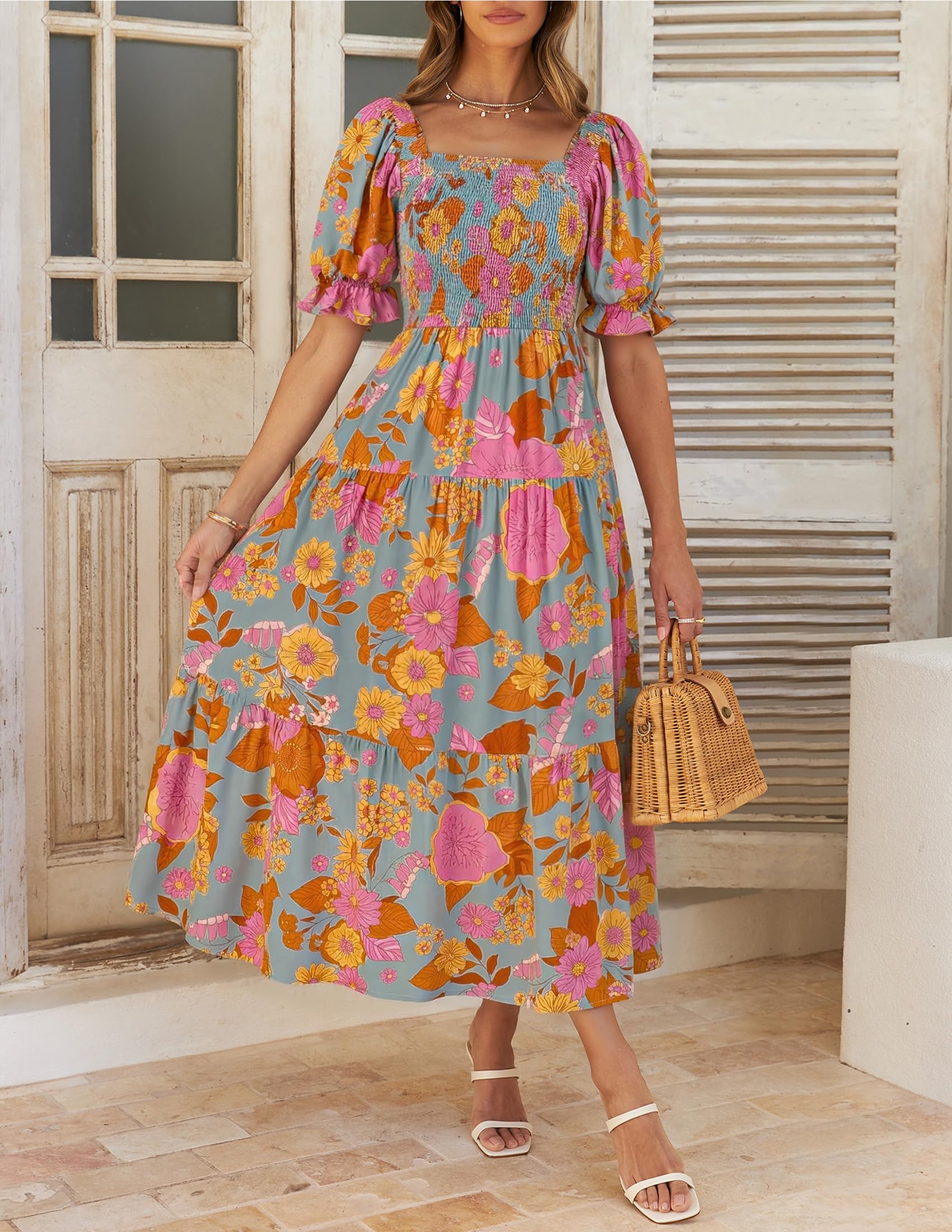 ZESICA Ruffle Swing Maxi Dress Casual Mujer