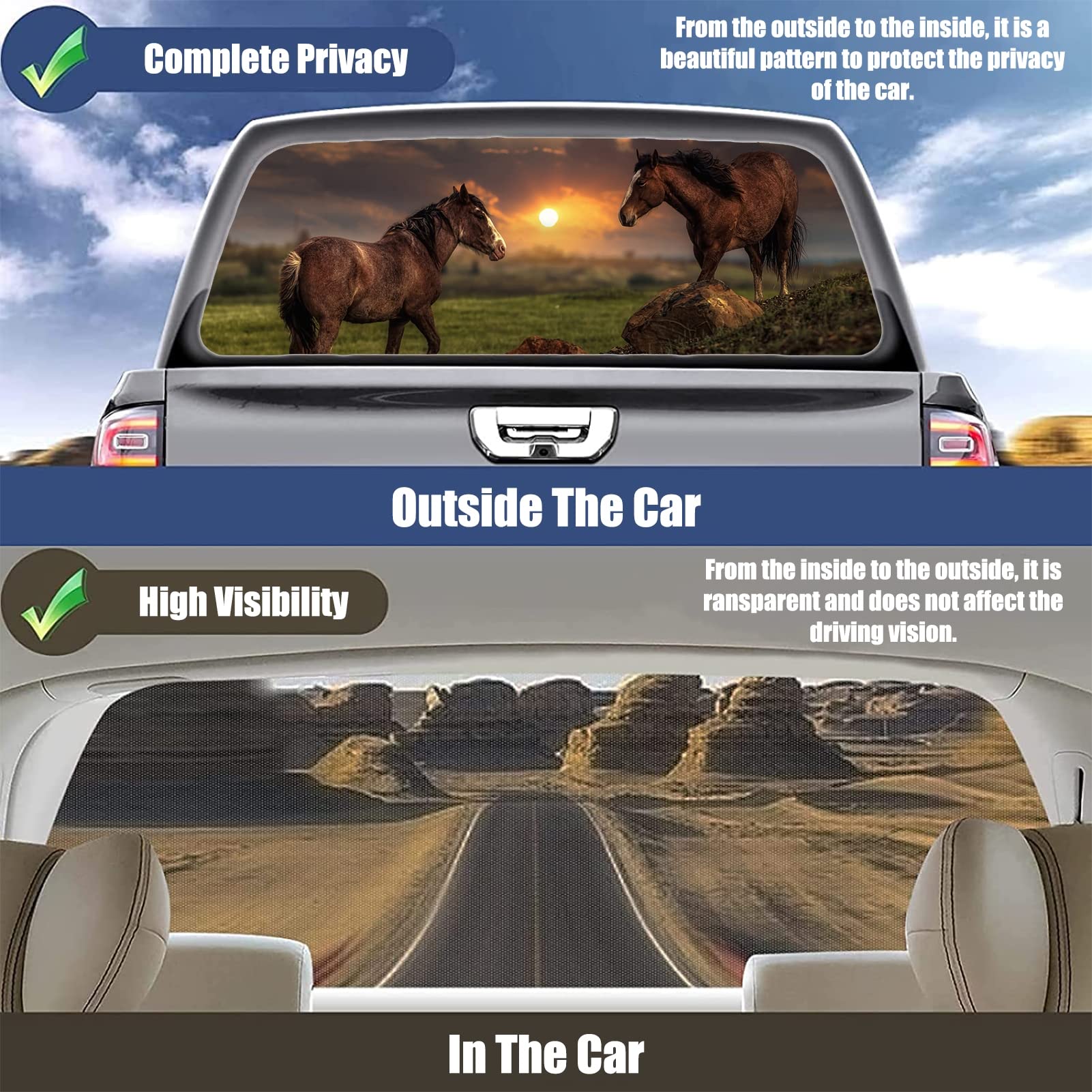 Adesivo per finestrino posteriore – Decalcomania di cavallo di destriero, decorazione per camion e finestre, adesivi in vinile perforato, adatti alla maggior parte delle auto, camion, SUV, furgoni,