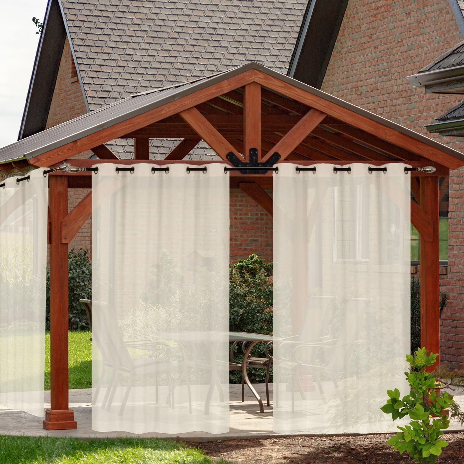 Durchsichtiger, wasserdichter Vorhang für den Außenbereich, für Terrasse, transparent, mit Ösen, 1 Paneel, Beige 254 x 241 cm
