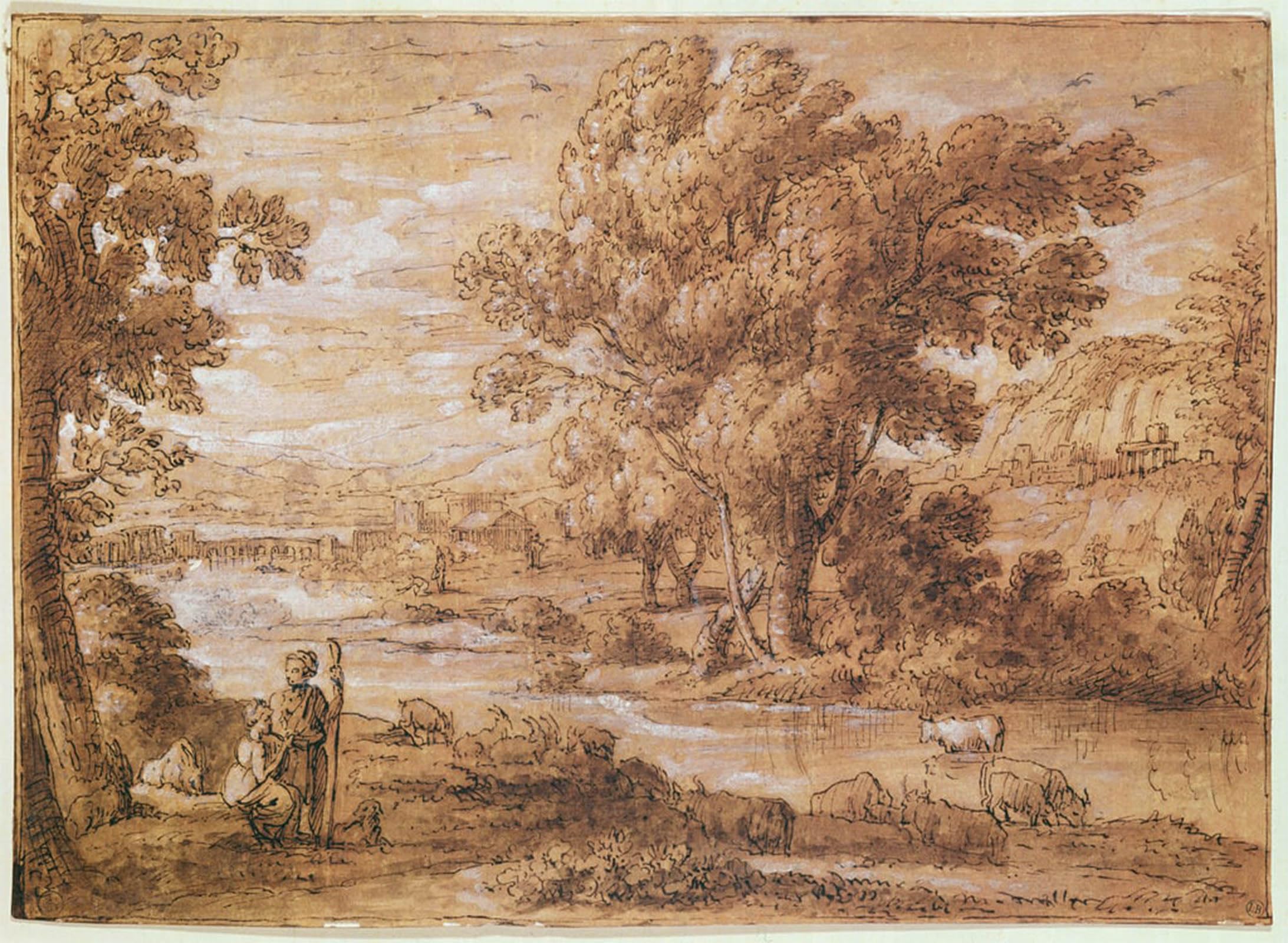 ARTXLXXBN Famous Art Print Poster Vintage Wall Art Shepherd and Shepherdess by Claude Lorrain Canvas Art Poster for Home Decor 60x90cm