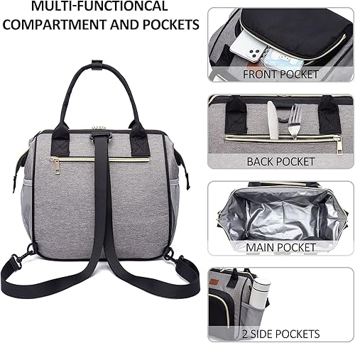 Vista 28 de MCBD Lonchera térmica para mujer, bolsa grande de 3 vías de transporte, mochila enfriadora reutilizable a prueba de fugas con correa ajustable