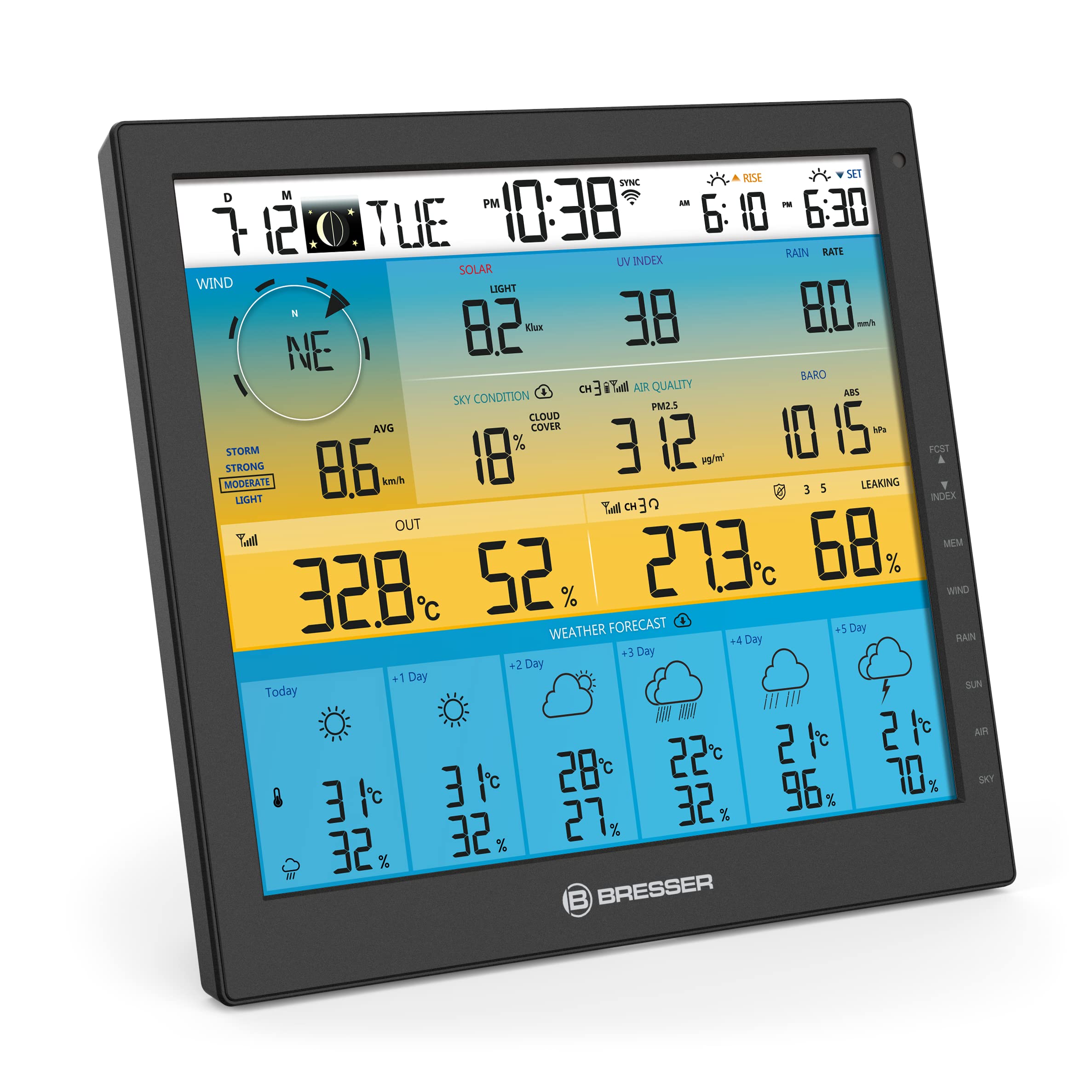 BRESSER WLAN 4CAST Station Météo sans Fil WiFi avec Capteur Extérieur 7 en 1 À L’énergie Solaire avec Prévisions Météo À 6 Jours et D’Autres Données Météo Noir