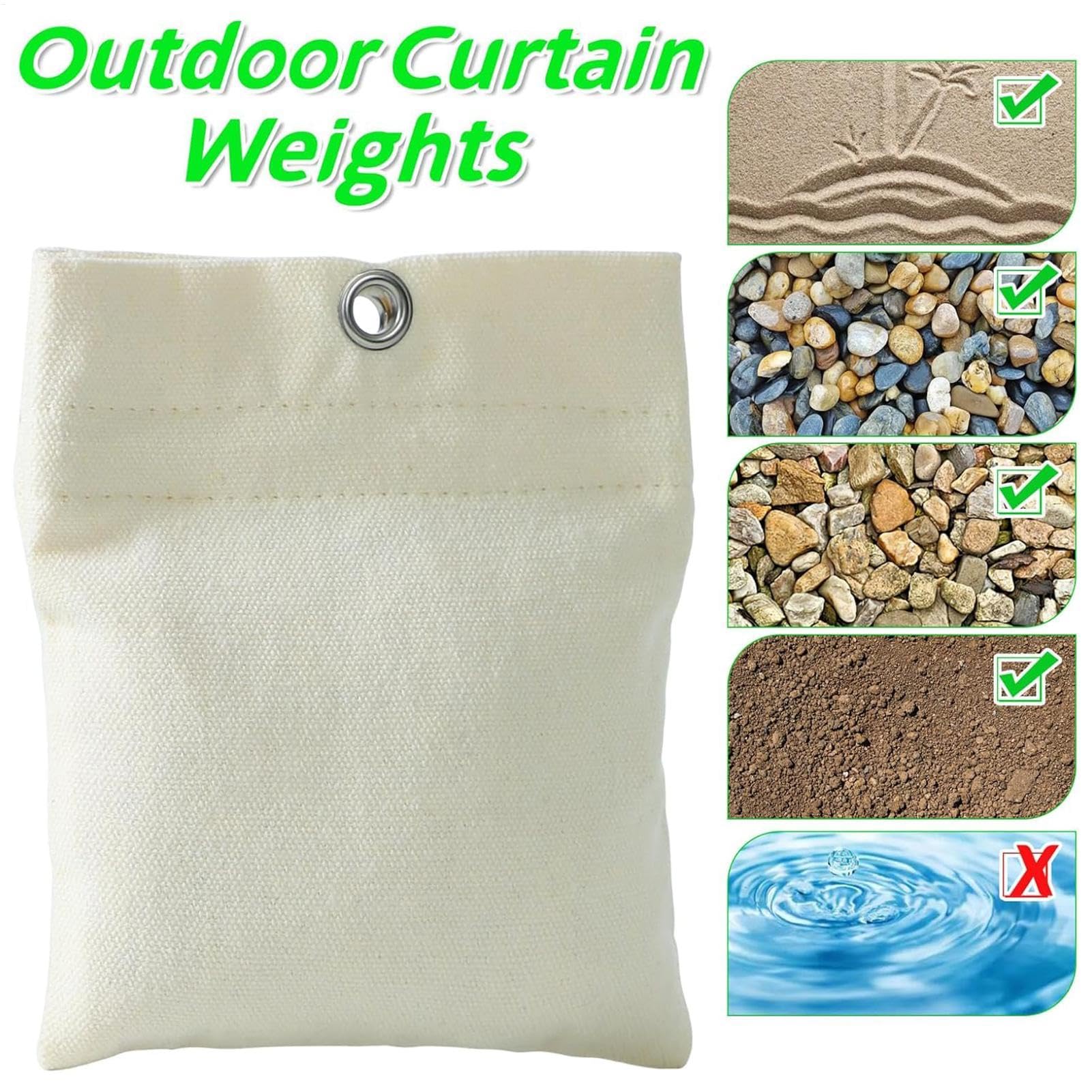 Lot De 8 Sacs Lestés Pour Rideaux Extérieurs - En Toile, Avec Clips Et Sachets - Pour Pergola, Terrasse, Jardin