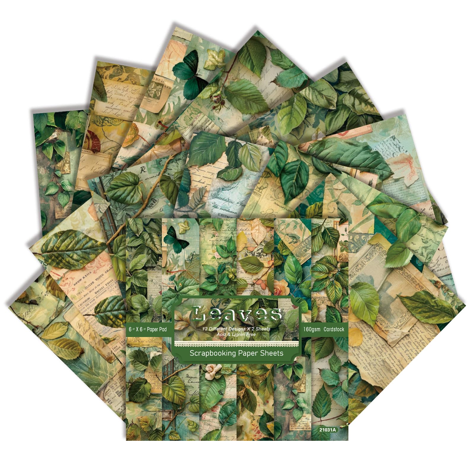 24 Sheet Woodland Scrapbook Paper, 6×6 Inch Single Sided (Leaves) — image 1