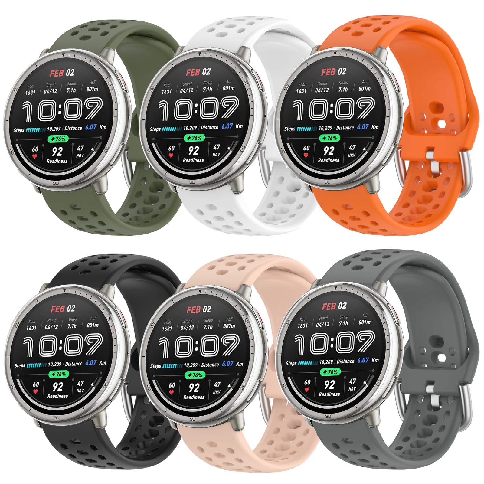 6 Piezas Correas Compatible con Amazfit Active 2/Active/Active 3 Premium/Garmin Vivoactive 5/Amazfit GTS/GTS 2/2 Mini,20mm Ajustable Silicona Correa de Repuesto para Smartwatch.