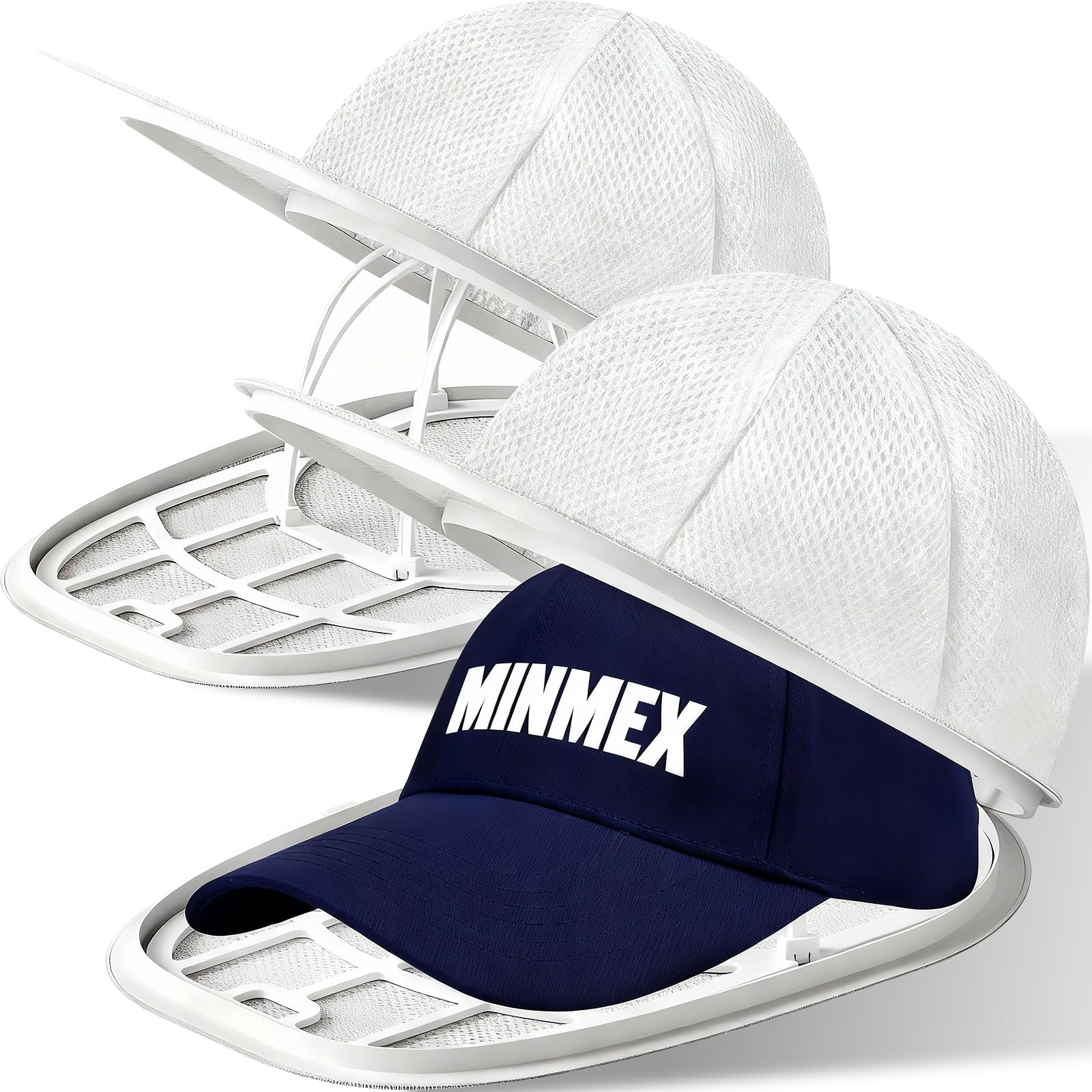 Minmex 2 Pack Baseball Cap Washing Cage, Hat Washer Cage, Baseball Cap Cleaner for Washing Machine & Dishwasher - Hat Holder, Shape Protector with Mesh Bag for Laundry White