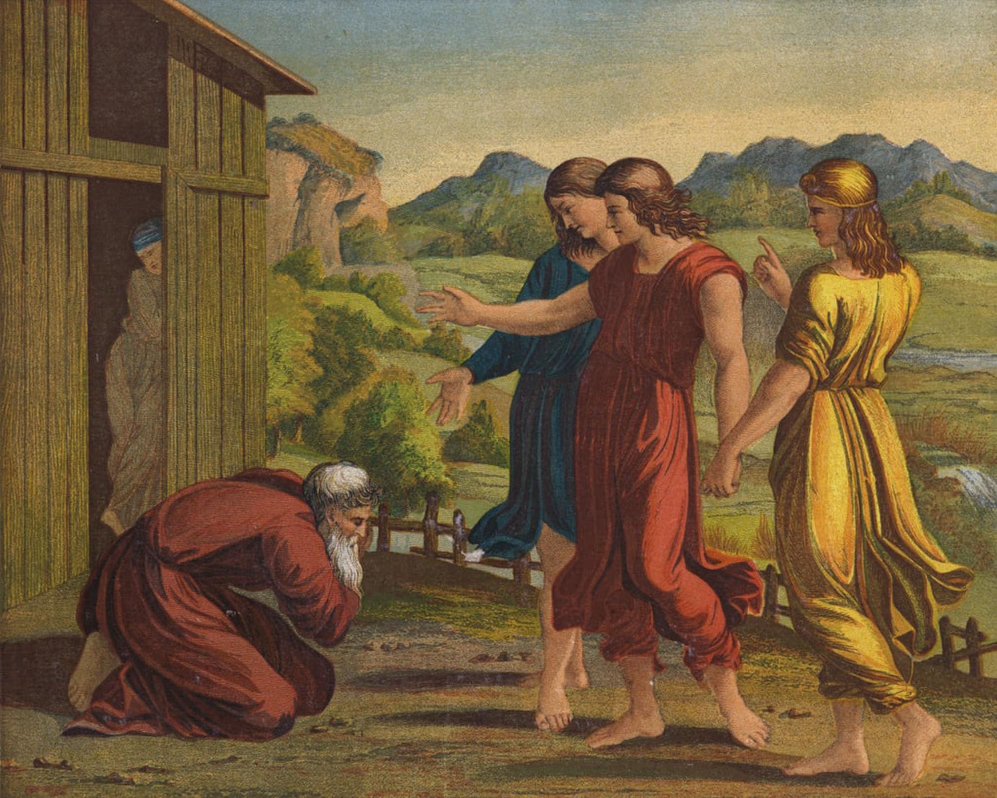 ARTXLXXBN Famous Print Painting Colorful Art Print the Appearing of Three Angels to Abraham by Raffaello Sanzio Raphael Canvas Art Decorations for Home Decor 60x90cm
