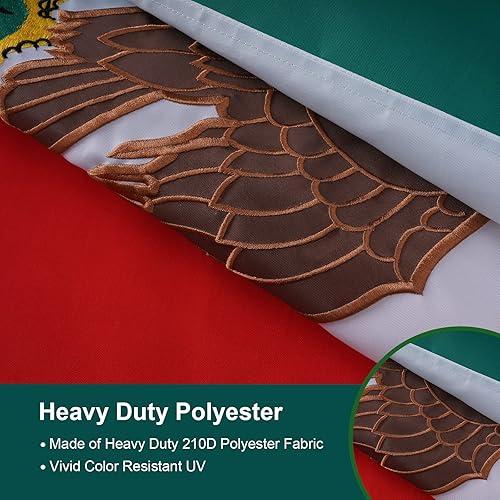 Miniatura 3 de SYII Bandera mexicana de 4 x 6 pies para exteriores, bordadas con 2 ojales de latón y rayas cosidas, poliéster 210D resistente