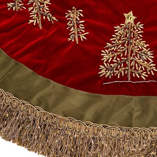 Miniatura 2 de Kurt Adler - Falda de árbol de 50 pulgadas con borde de borla verde