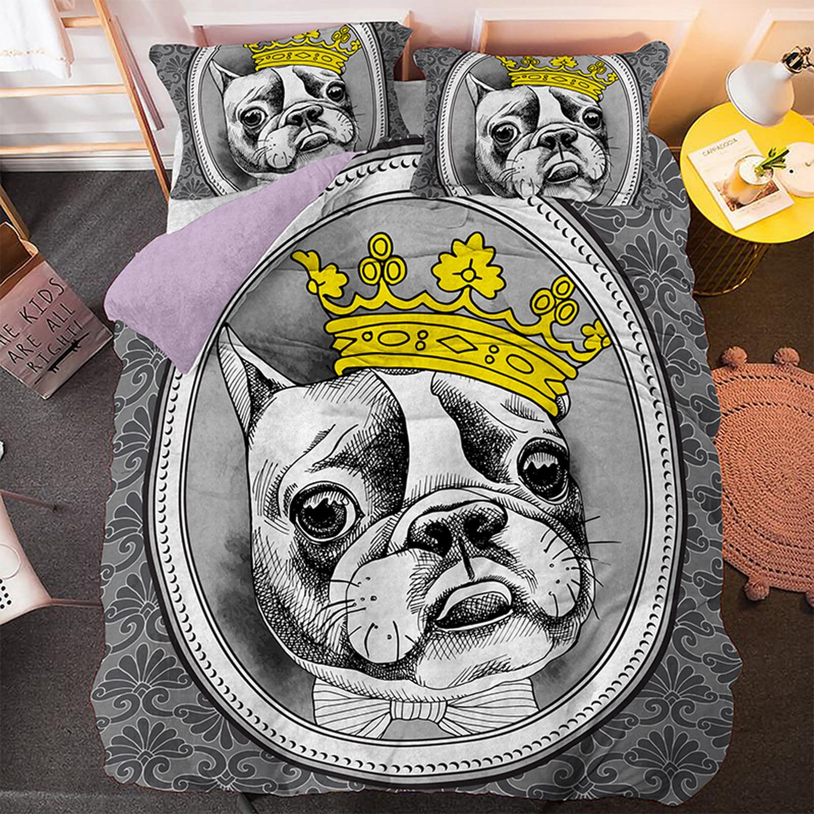 Copripiumino King 220x240 Cm Con Federe, Stampa 3D Cane E Lato Personale, In Microfibra Morbida, Chiusura Lampo