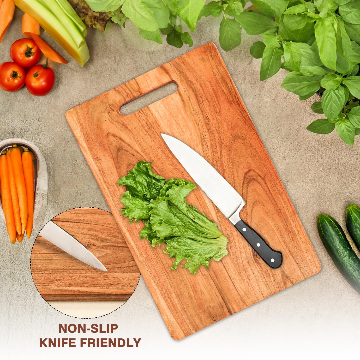 URBANFIX Acacia Wood Chopping Board for Kitchen with Handle | Reversible Wooden Cutting Board for Vegetables, Fruits, Meat & Cheese | Large Wooden Chopper Board for Daily Food Preparation(37.5x23.5cm) 1