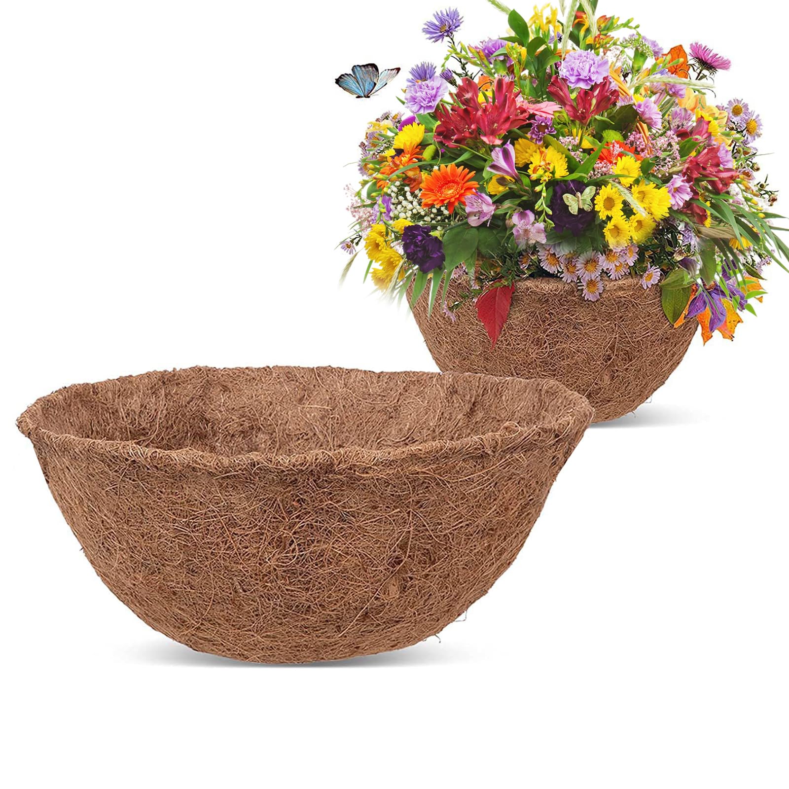TOYZLY Hanging Basket Liner 16 Inch, Round Coco Liner for Hanging Baskets, Natural Coconut Fibre Basket Liners for Plants, Replacement Liner for Wall Planters, Indoor Outdoor Garden Balcony Use