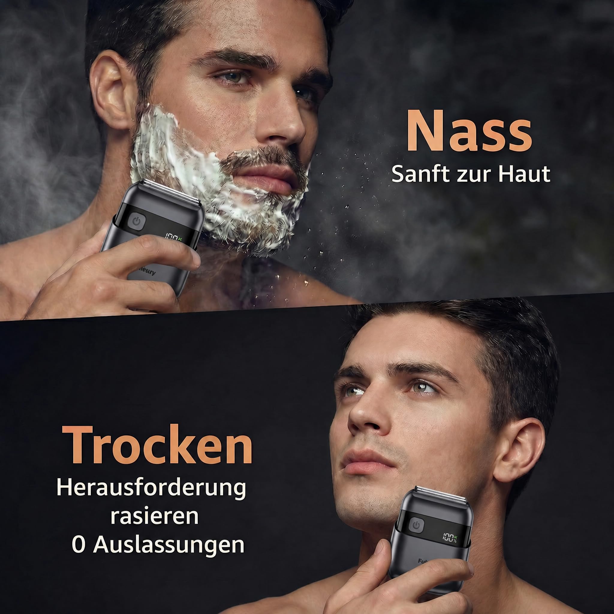 Elektrischer Folienrasierer: Tragbarer Mini-Elektrorasierer für Bart & Gesicht – IPX7 wasserdicht, kabellos, LED-Display, USB-C-Schnellladung, Präzisionsklingen für Reisen & Zuhause Schwarz