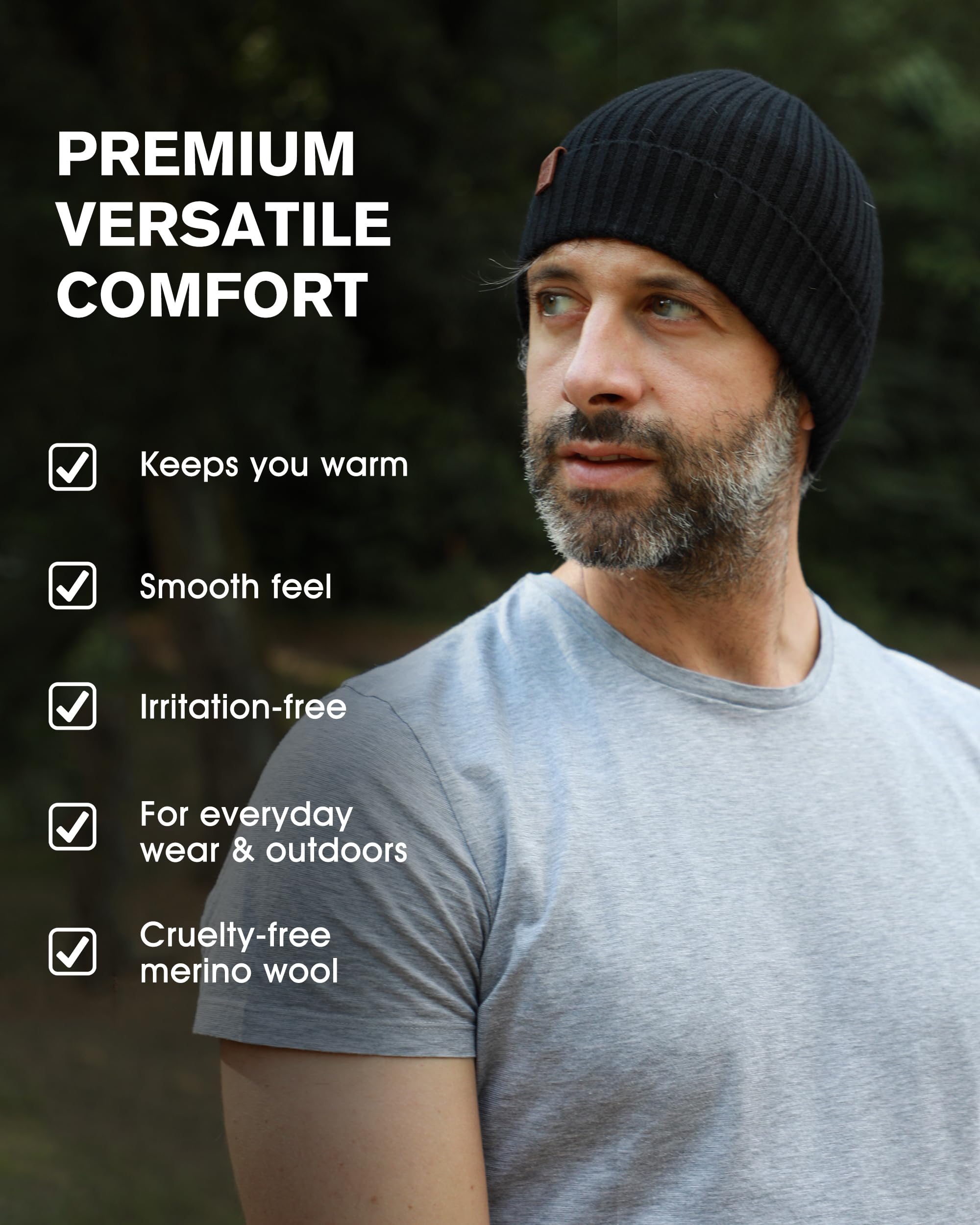 TOP-EX Gorro de lana merino 100 % M/L/XL/XXL - Gorro de invierno con forro polar cálido para clima frío para exteriores y uso diario, 54-64 cm