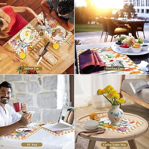 Miniatura 7 de Rustic Table Placemats Happy Fall Y'all Buffalo Plaid Pumpkin Cloth Placemats Foldable Anti-Slip Kitchen Table Place Mats for Patio Thanksgiving Day
