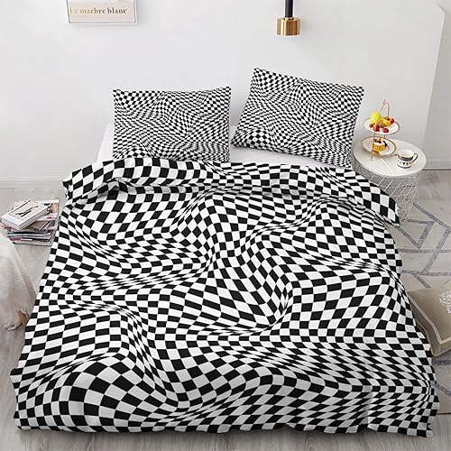 YIKODA King Duvet Cover Set Trippy, Optical Illusion Fantasy Bedding Set 2 Piece, Reversible Patterned Quilt Cover 104x90 inches and 2 Pillowcases,