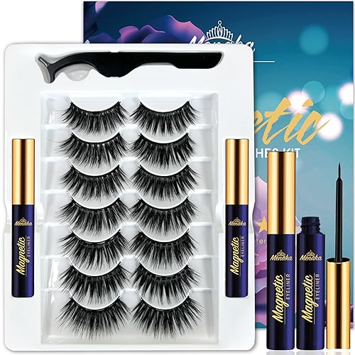 Miniatura 4 de Menaka Kit de pestañas magnéticas y delineador de ojos, pestañas magnéticas reutilizables con delineador de ojos y pinzas, pestañas postizas de