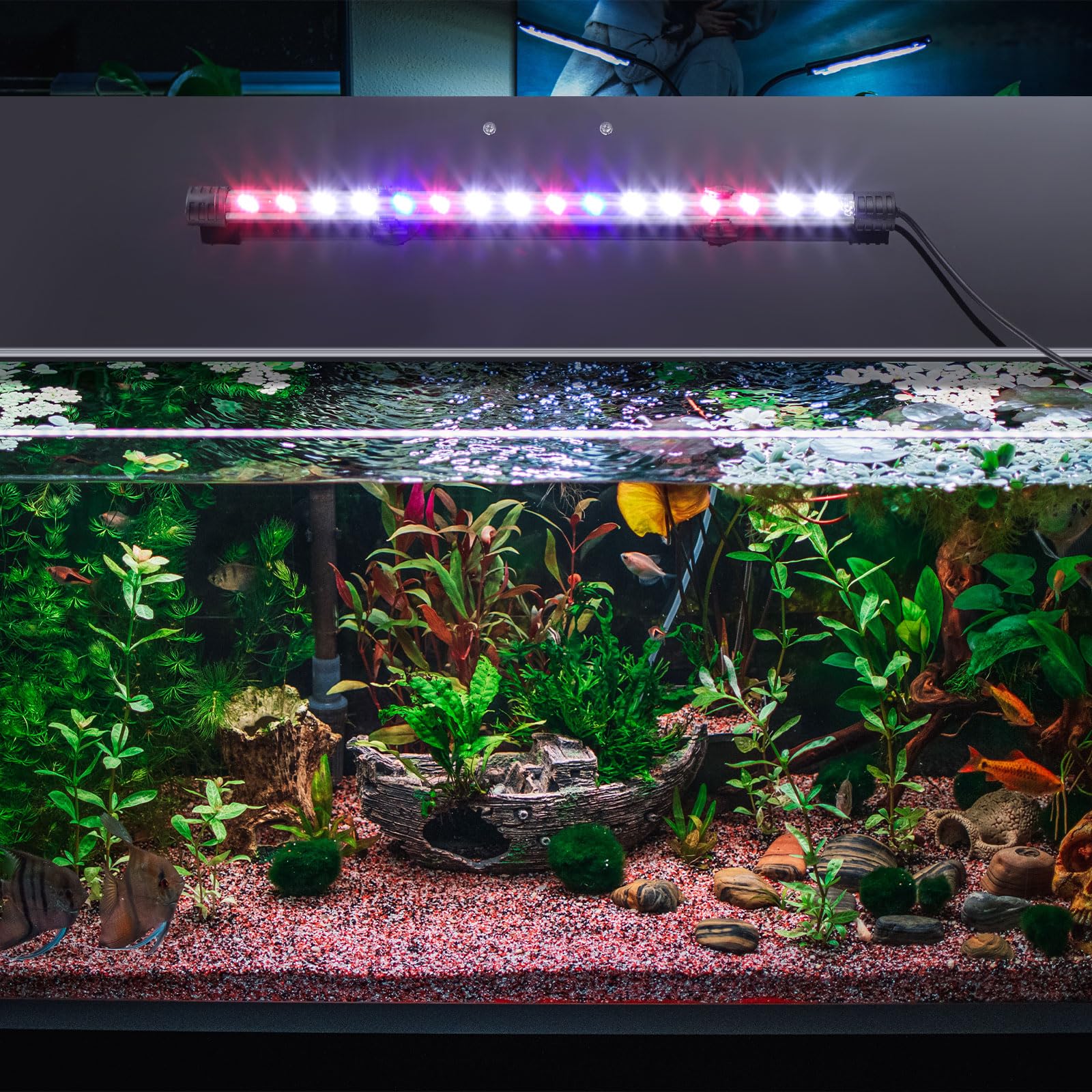 Sieral Lot de 2 couvercles d'aquarium en polycarbonate avec lumière LED avec support central - Couvercle d'aquarium avec couteau à crochet (noir, 91,4 x 45,7 cm)