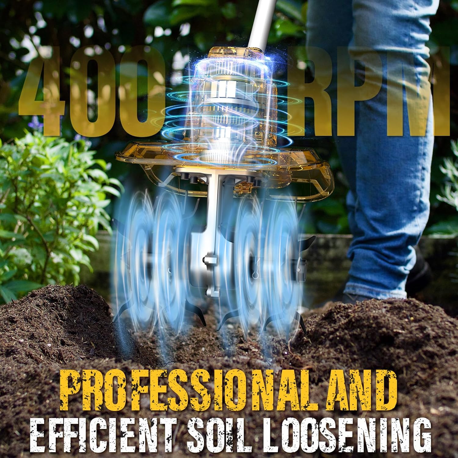 ZEGJAW 20V Cordless Electric Tiller Cultivator, 9-Inch Tilling Width, 6.6-Inch Depth Rototiller for Soil Cultivation, Lawn, Gardening, Lightweight Tiller Includes 2x3.0Ah Battery and Charger
