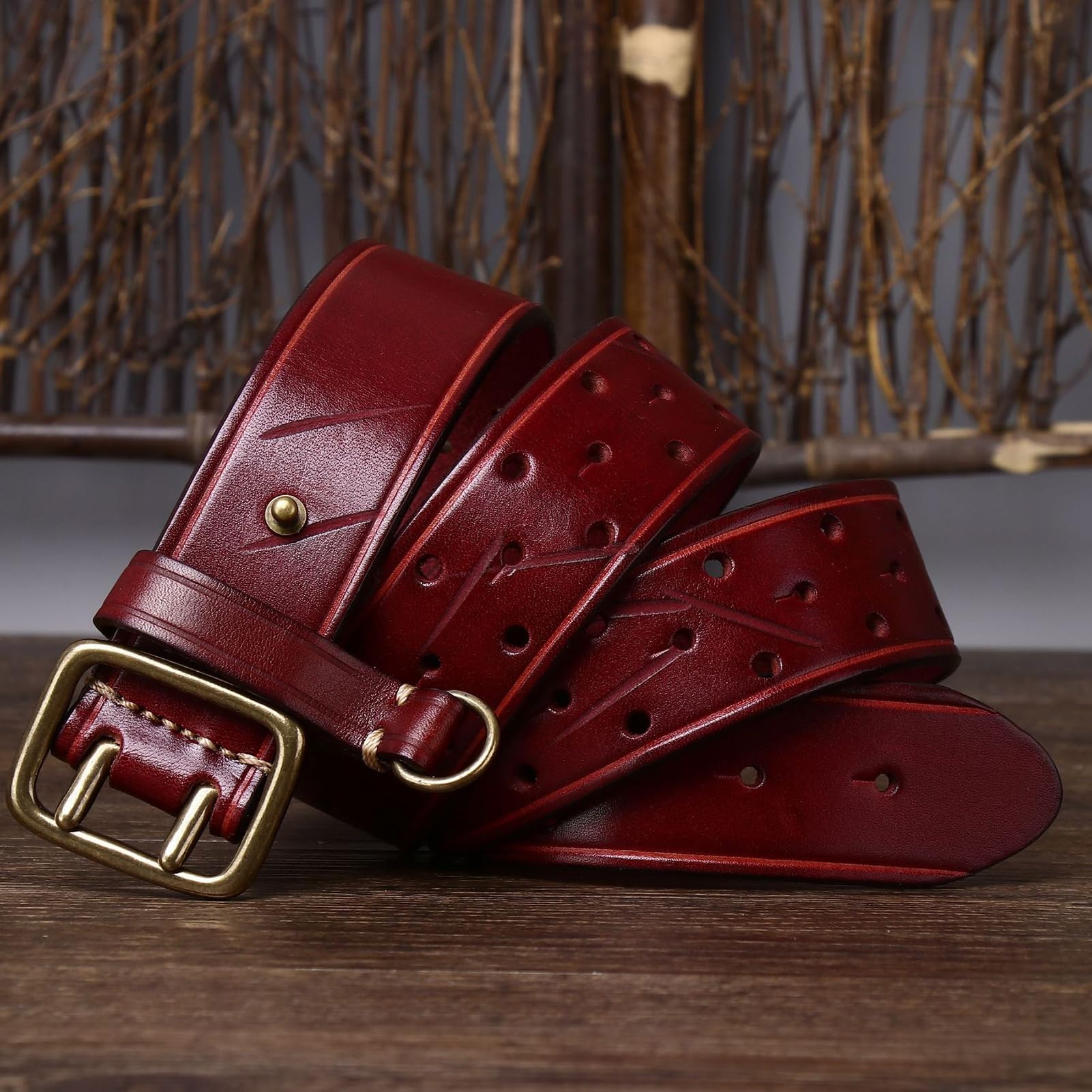 Cinturón Con Ojal De Cuero Genuino Doble Punta, Unisex