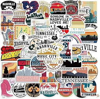Nashville Music City Stickers |50 Pcs Tennessee Nashville Waterproof Vinyl Decals for Water Bottles Laptop Luggage Cup Computer Mobile Phone Skateboard Guitar Helmet Snowboard Décor