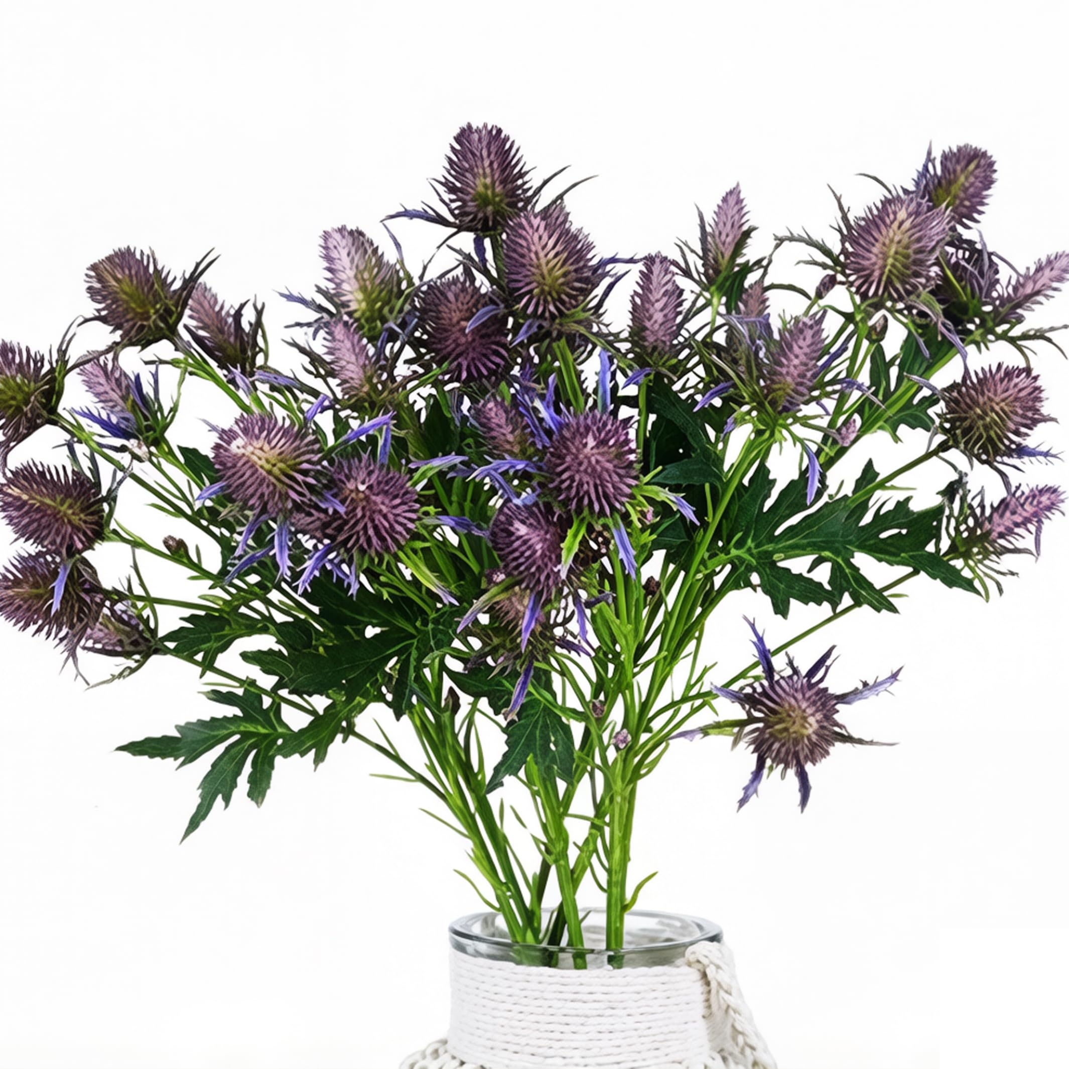 Monwssoe Artificial Flowers, Artificial Thistle Flowers, 8 Pcs Blue Thistle, Realistic Sea Holly Spray, 10-head Faux Eryngium Stems For Wedding & Home Decor, Light Blue