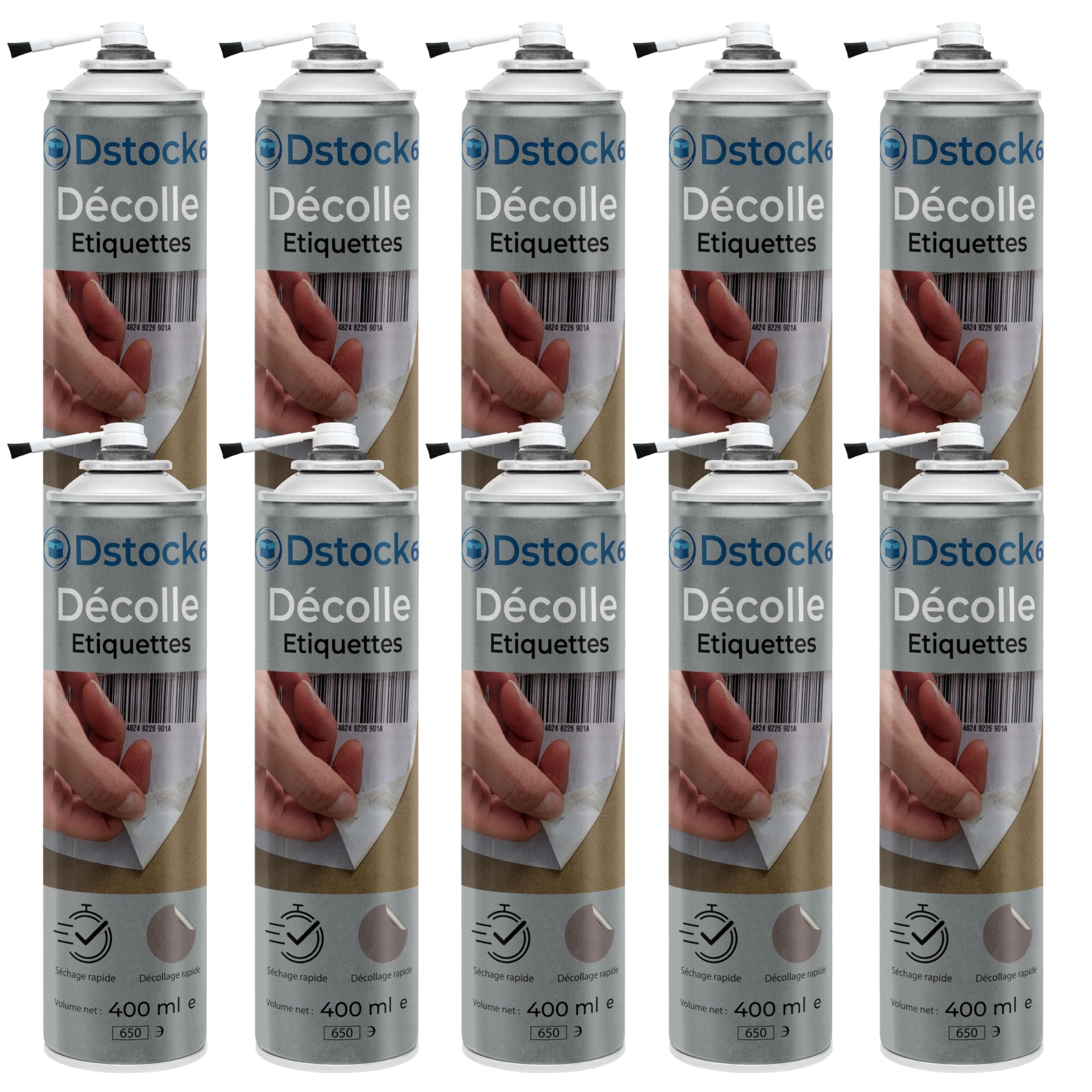 DSTOCK60, 10 x Etikettenabzieher, 400 ml, mit Pinseldiffusor, Spray zum Entfernen von Etiketten und Aerosolklebern, entfernt Etiketten und Rückstände schnell – einfache Anwendung mit Pinsel