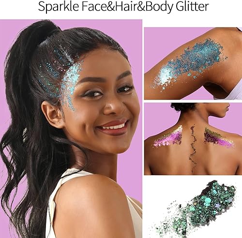 Miniatura 6 de FANDAMEI Purpurina facial de 40 colores, gel con purpurina para pintura facial, purpurina facial para mujeres y niñas, no necesita pegamento, 40