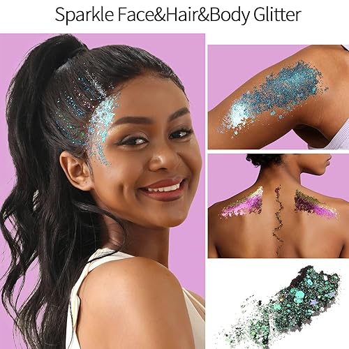 Miniatura 6 de FANDAMEI Purpurina facial de 40 colores, gel con purpurina para pintura facial, purpurina facial para mujeres y niñas, no necesita pegamento,