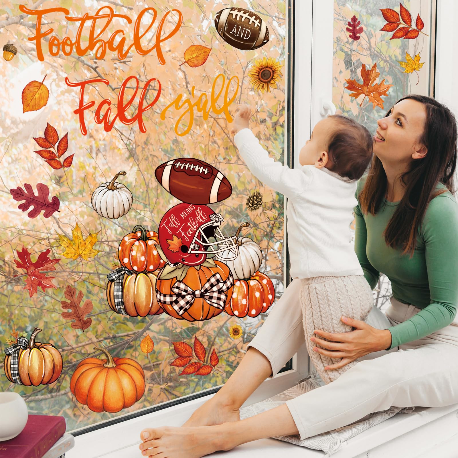 Whaline Herbst-Fensteraufkleber Set – 9 Blatt, Aquarell-Kürbisse, Doppelseitig, PVC Whaline Herbst-Fensteraufkleber Set – 9 Blatt, Aquarell-Kürbisse, Doppelseitig, PVC