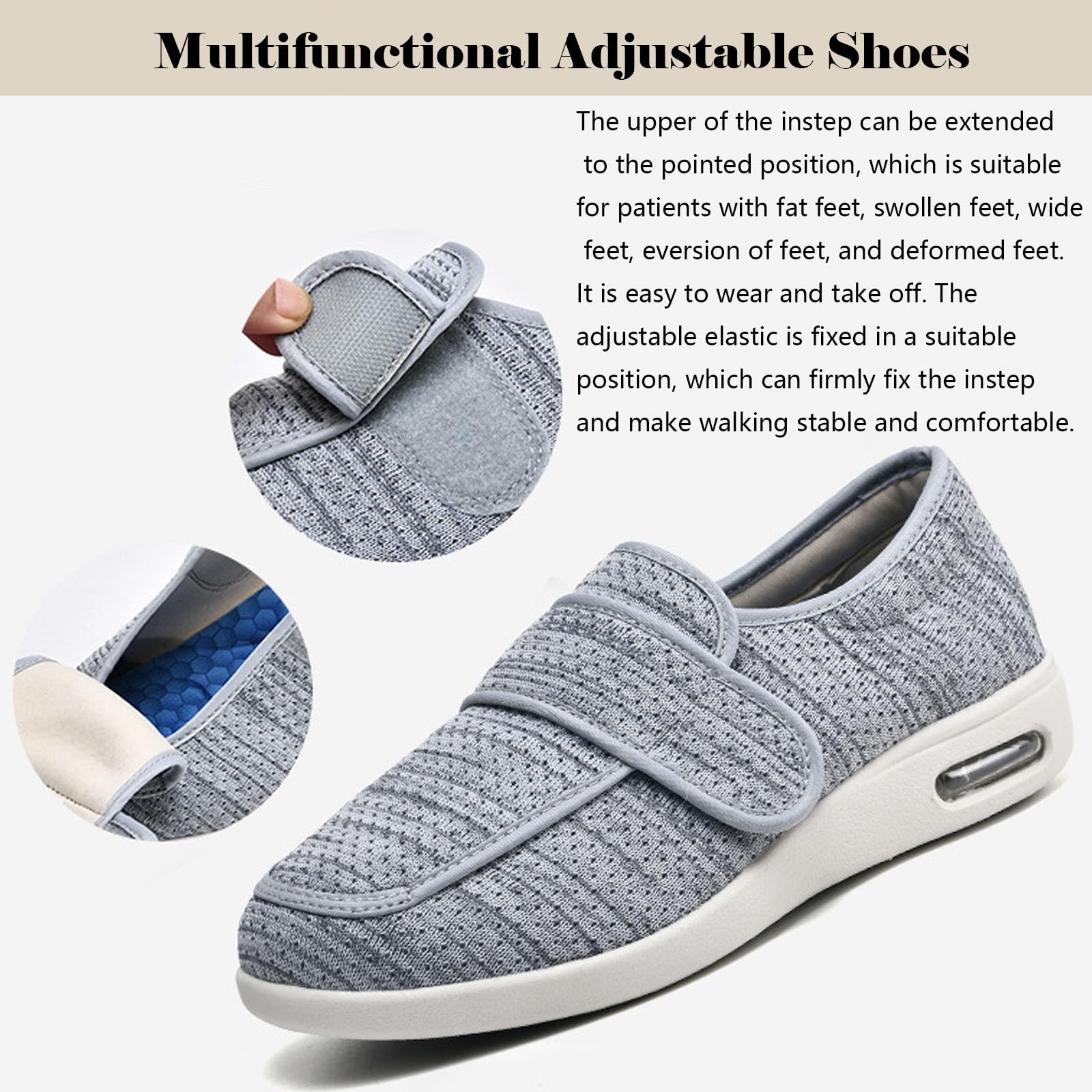 Regulowane buty do chodzenia ze wsparciem łuku stopy, lekkie buty dla diabetyków na opuchnięte stopy, idealne dla taty, męża, dziadka (Dark Gray US Men 9)