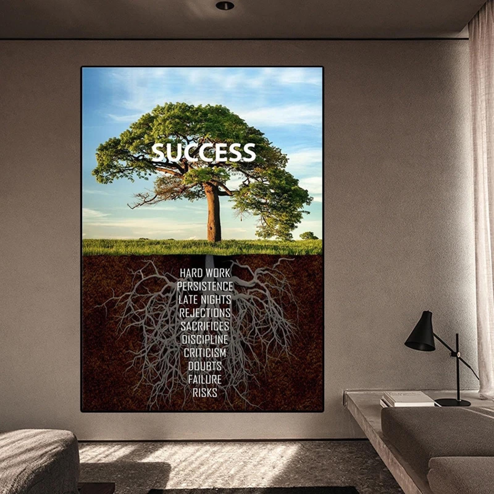 LZJAGXX Pósteres con citas motivacionales de árboles grandes, arte de pared, pintura en lienzo, imagen inspiradora impresa para decoración de sala de estar y oficina, 70 x 100 cm, sin marco