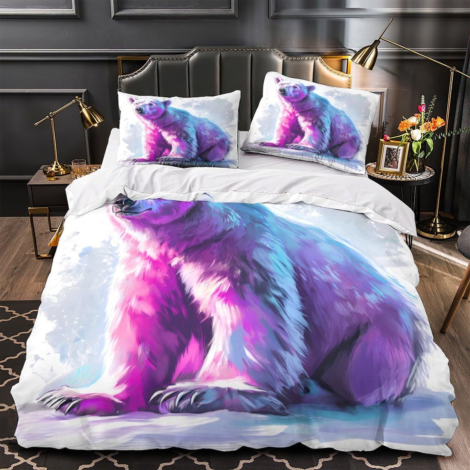 Housse de couette ours polaire 135x200 parure lit microfibre ado